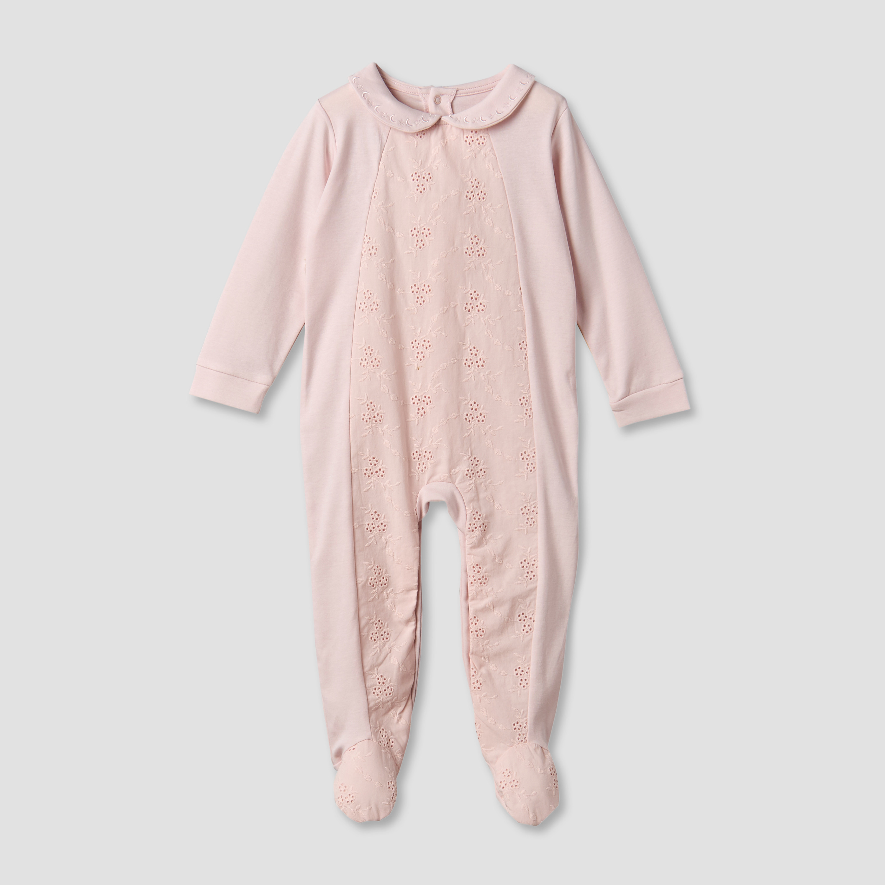 Giggles Cotton Collared Neck Long Sleeve Sleepsuit with Embroidery-baby-girls-clothing-nightwear-sleepsuits-image-2
