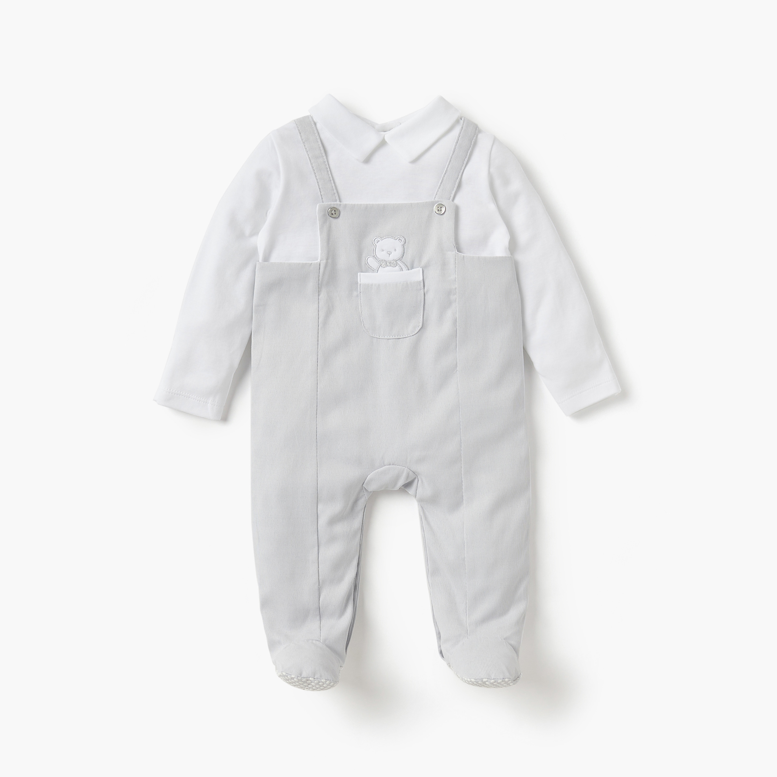 Giggles Applique Detail Closed Foot Sleepsuit with Long Sleeves and Collar-baby-boys-clothing-nightwear-sleepsuits-image-1