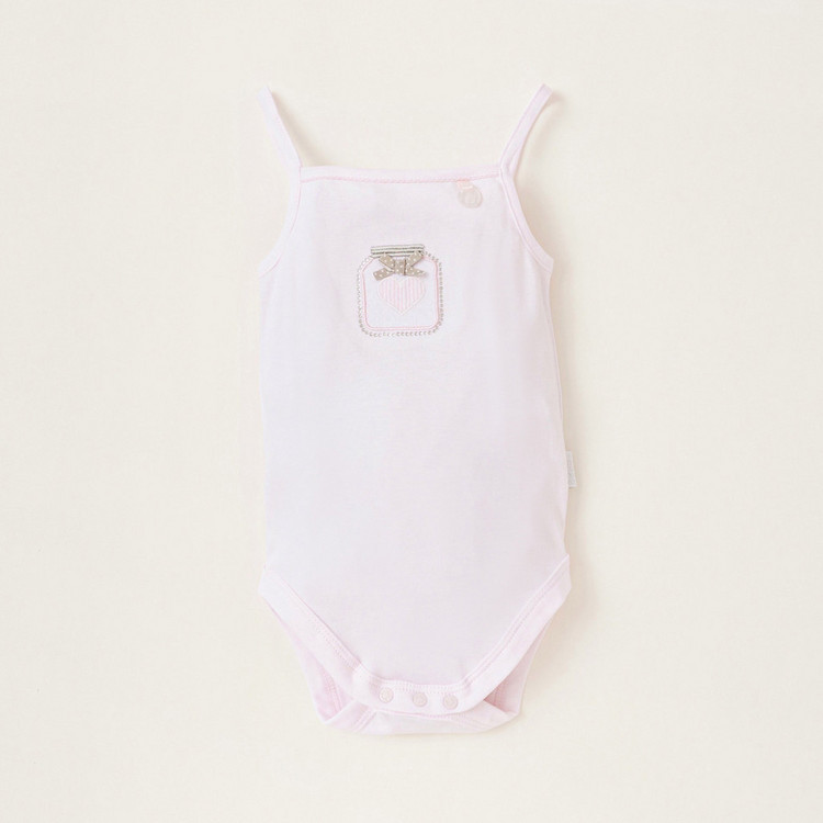 Giggles Embroidered Detail Bodysuit with Press Button Closure