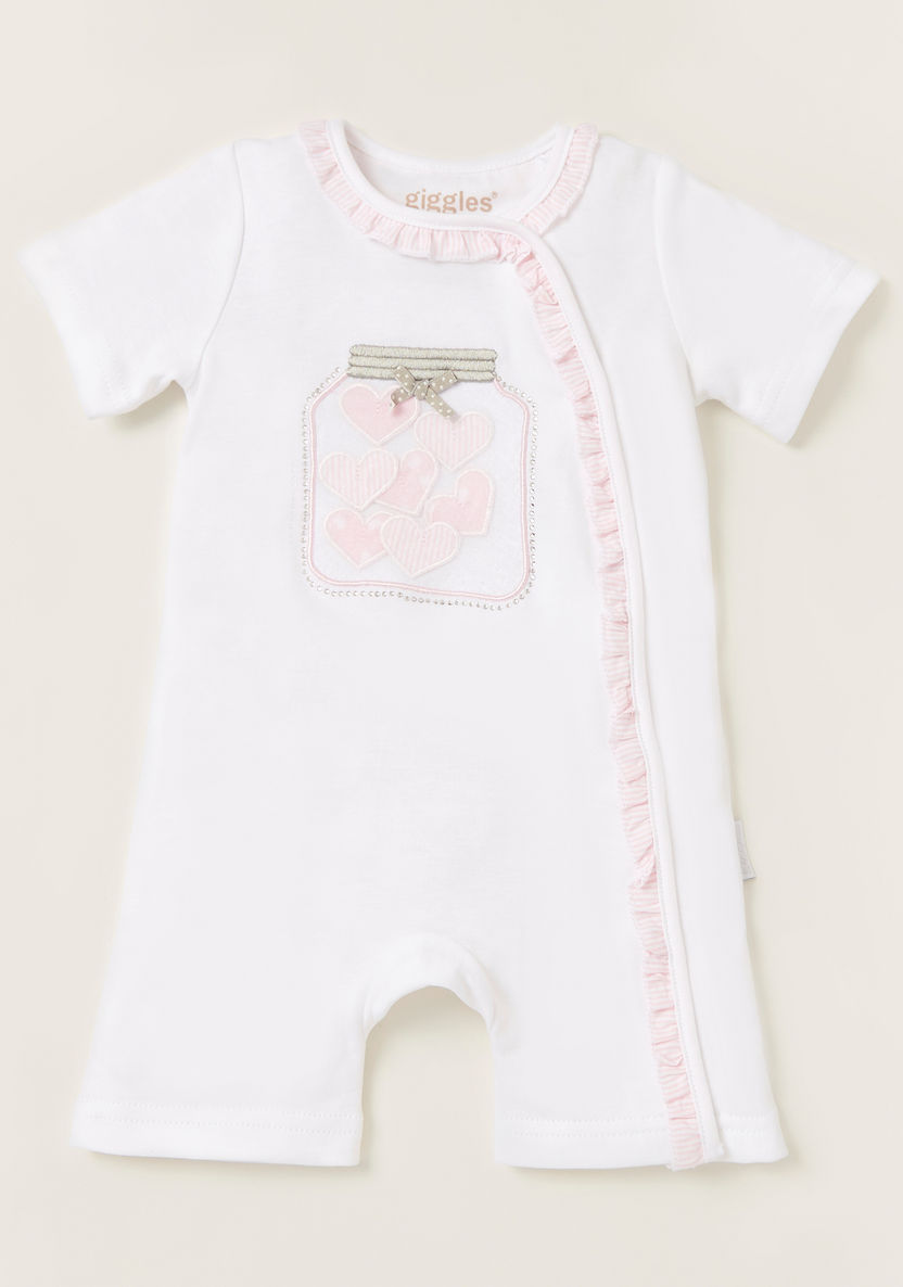 Giggles Embroidered Detail Romper with Round Neck and Short Sleeves-Rompers%2C Dungarees and Jumpsuits-image-0
