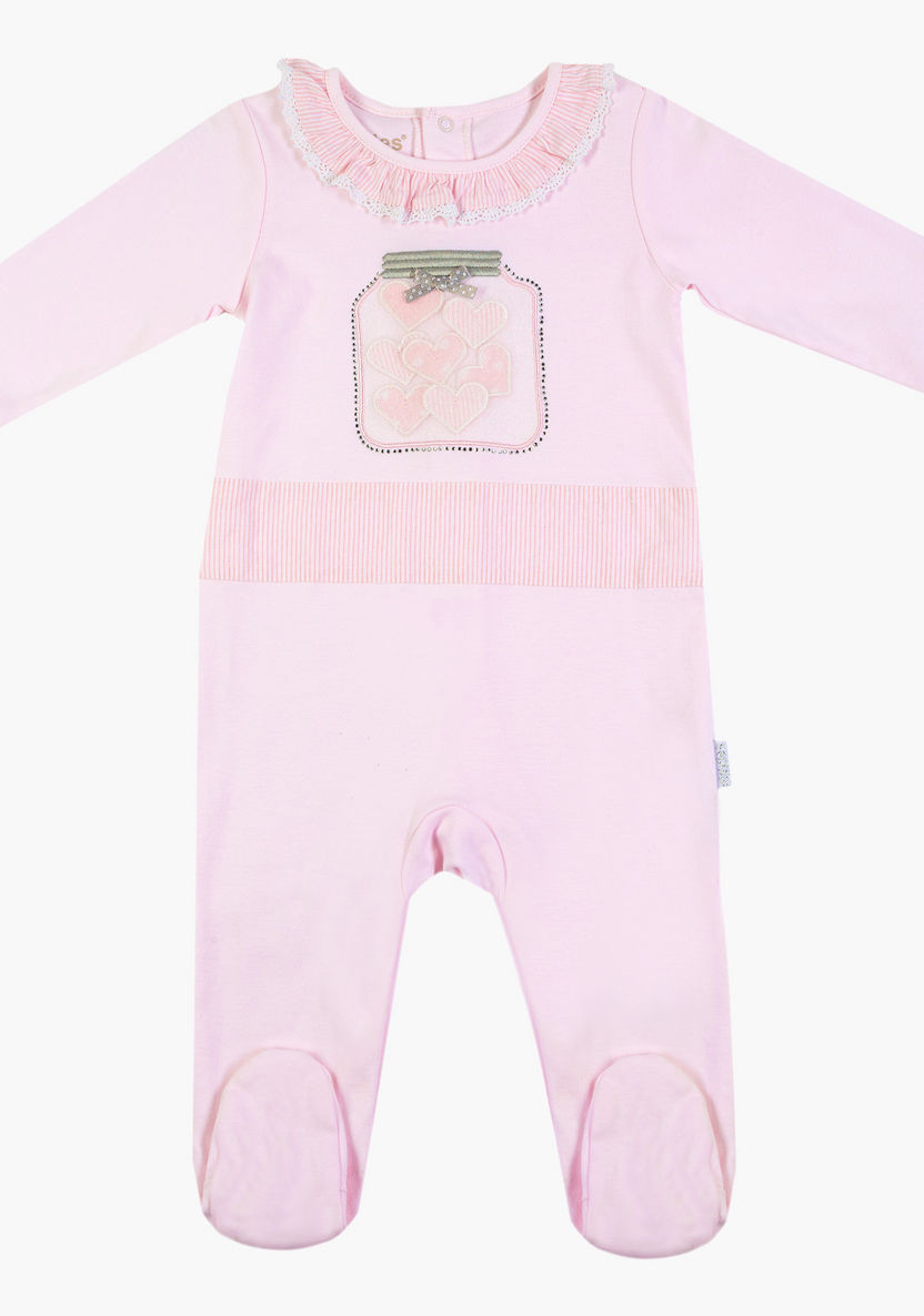 Giggles Applique Detailed Closed Feet Sleepsuit with Long Sleeves-Sleepsuits-image-0