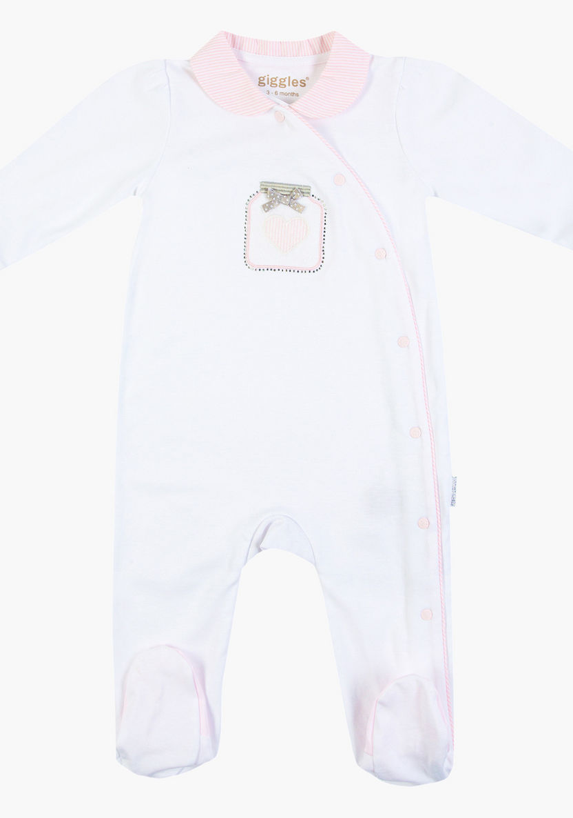 Giggles Textured Sleepsuit with Long Sleeves and Collar-Sleepsuits-image-0