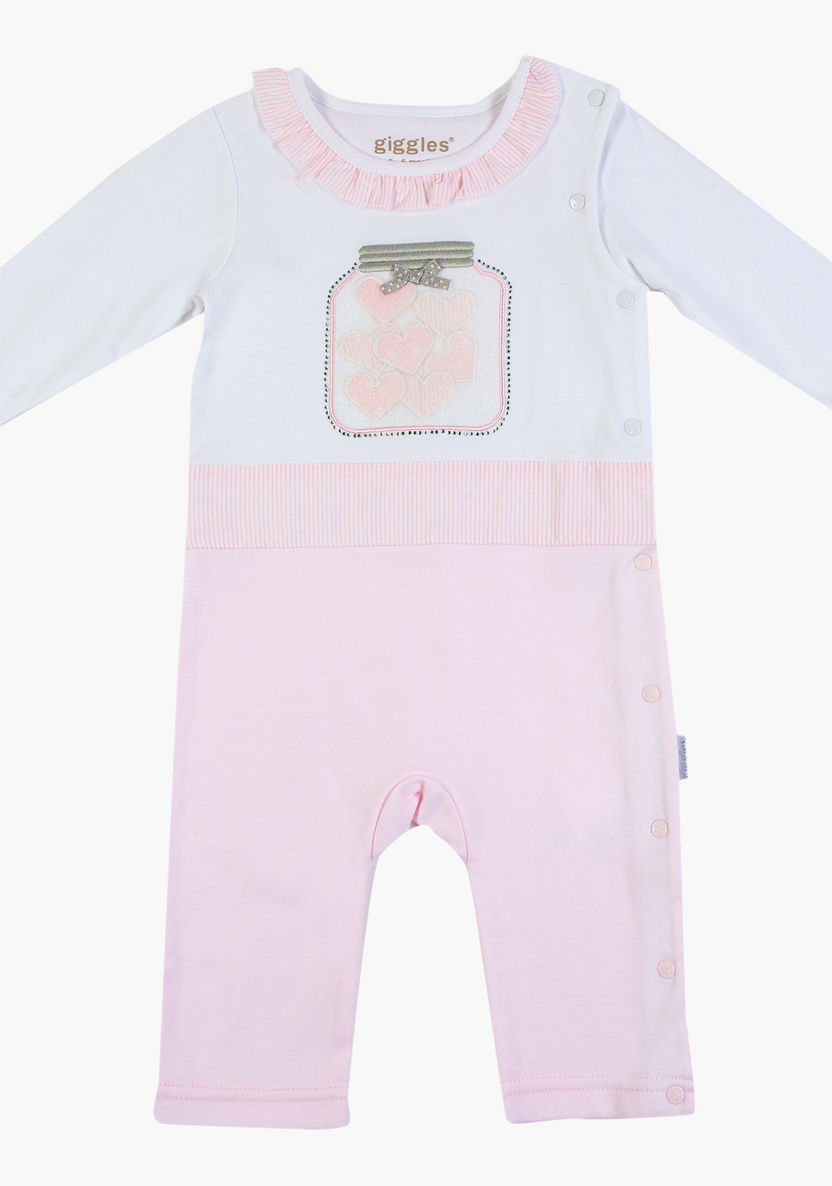 Giggles Textured Sleepsuit with Long Sleeves and Ruffle Detail-Sleepsuits-image-0