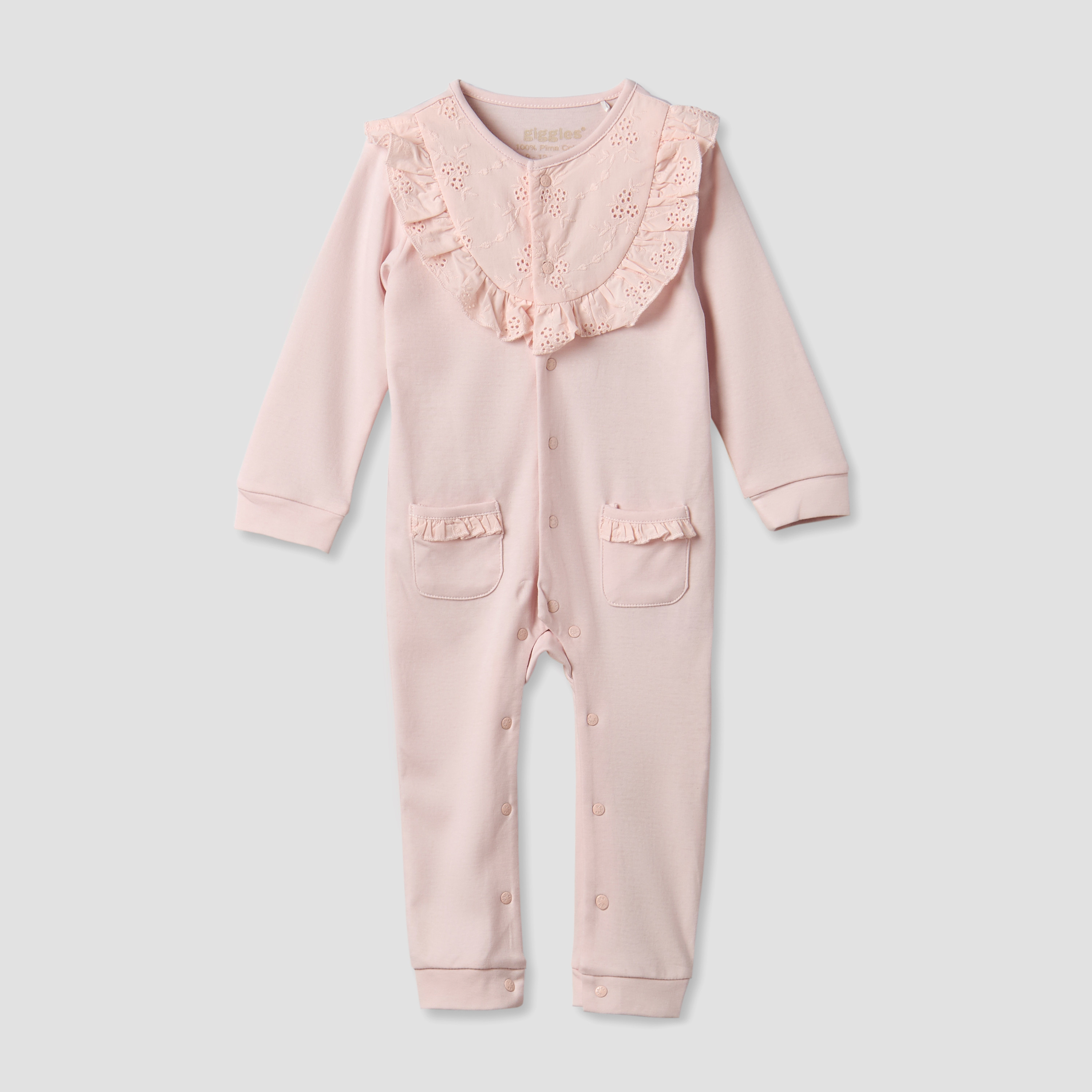 Giggles Cotton Round Neck Long Sleeves Sleepsuit with Embroidered Ruffles-baby-girls-clothing-nightwear-sleepsuits-image-2