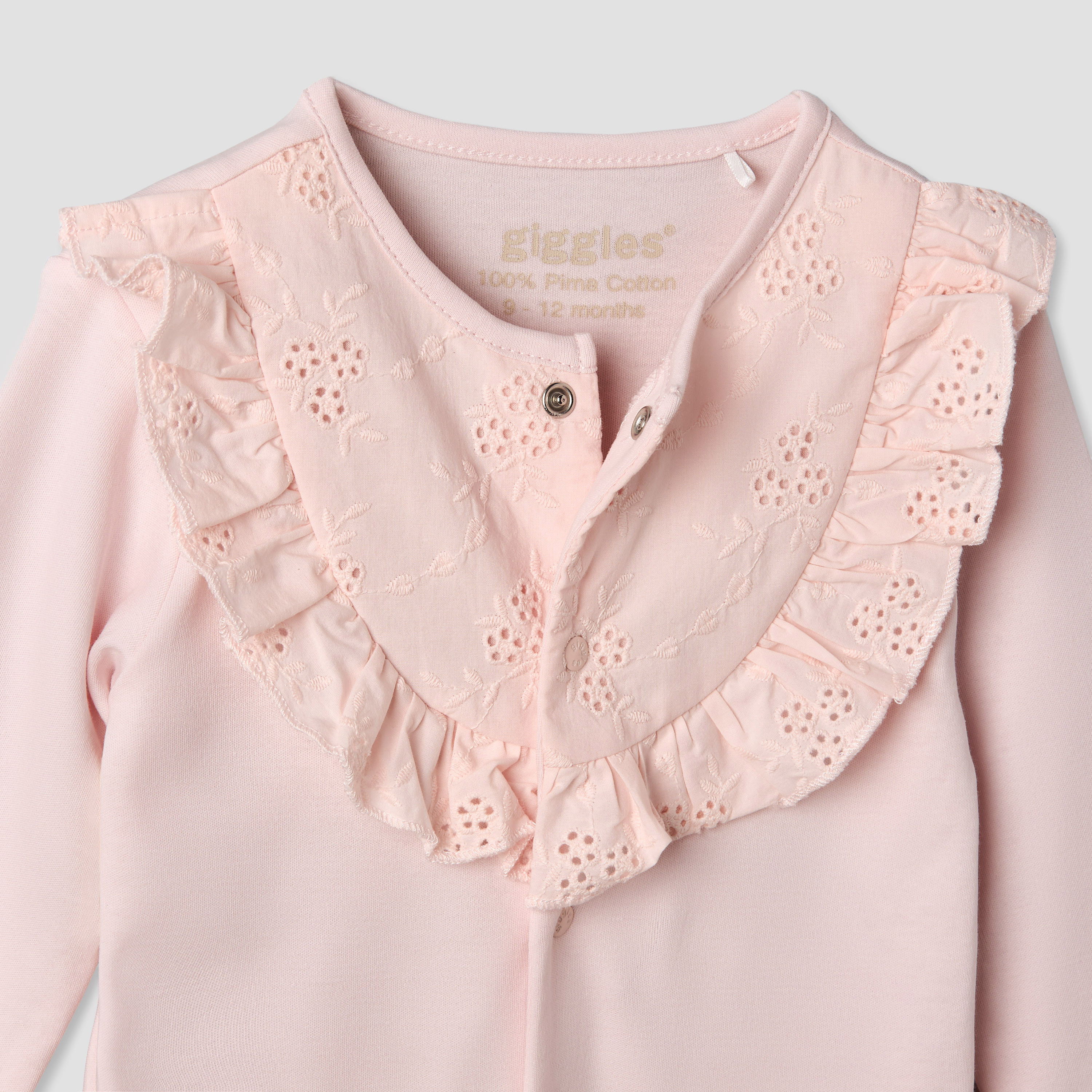 Giggles Cotton Round Neck Long Sleeves Sleepsuit with Embroidered Ruffles-baby-girls-clothing-nightwear-sleepsuits-image-4