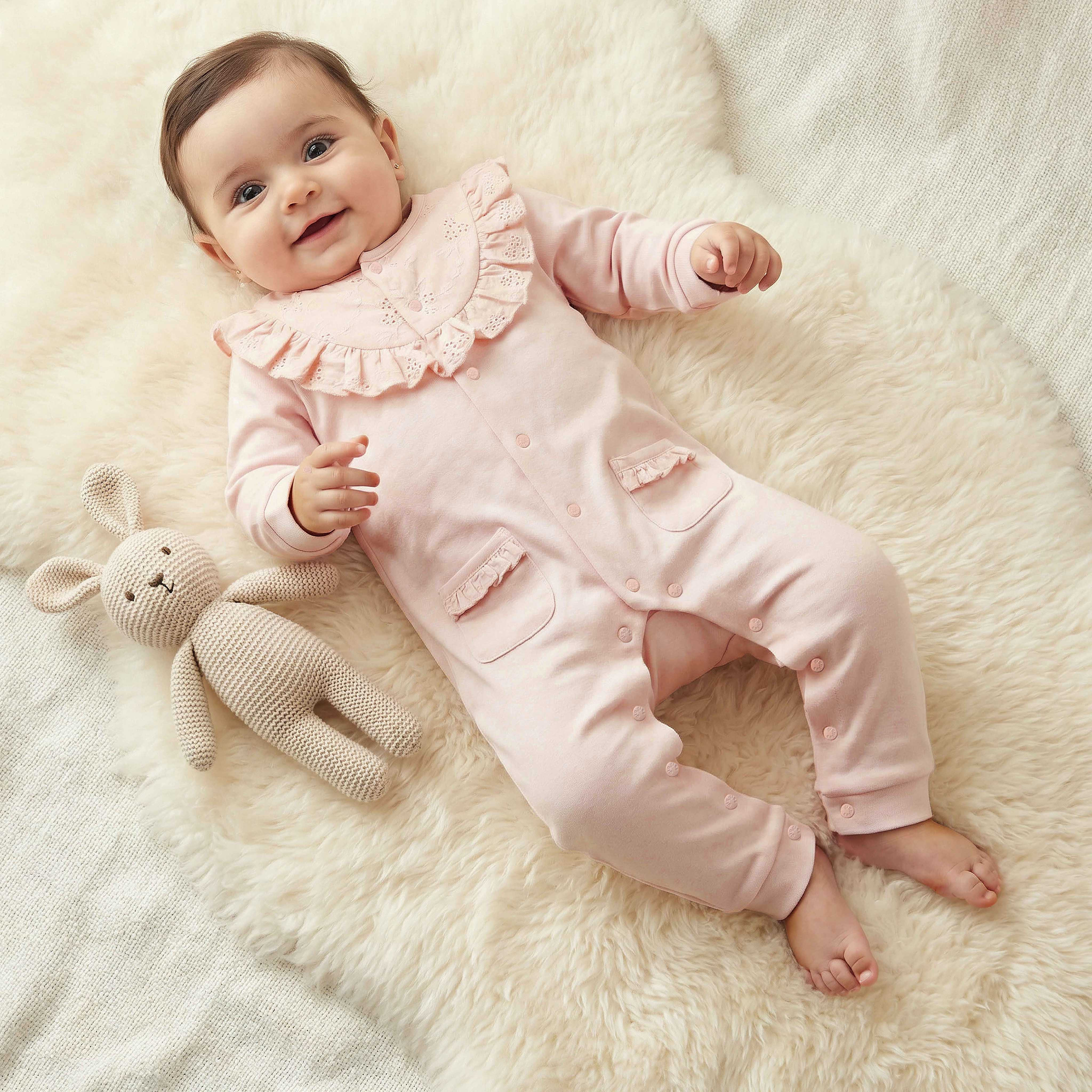 Giggles Cotton Round Neck Long Sleeves Sleepsuit with Embroidered Ruffles-baby-girls-clothing-nightwear-sleepsuits-image-1