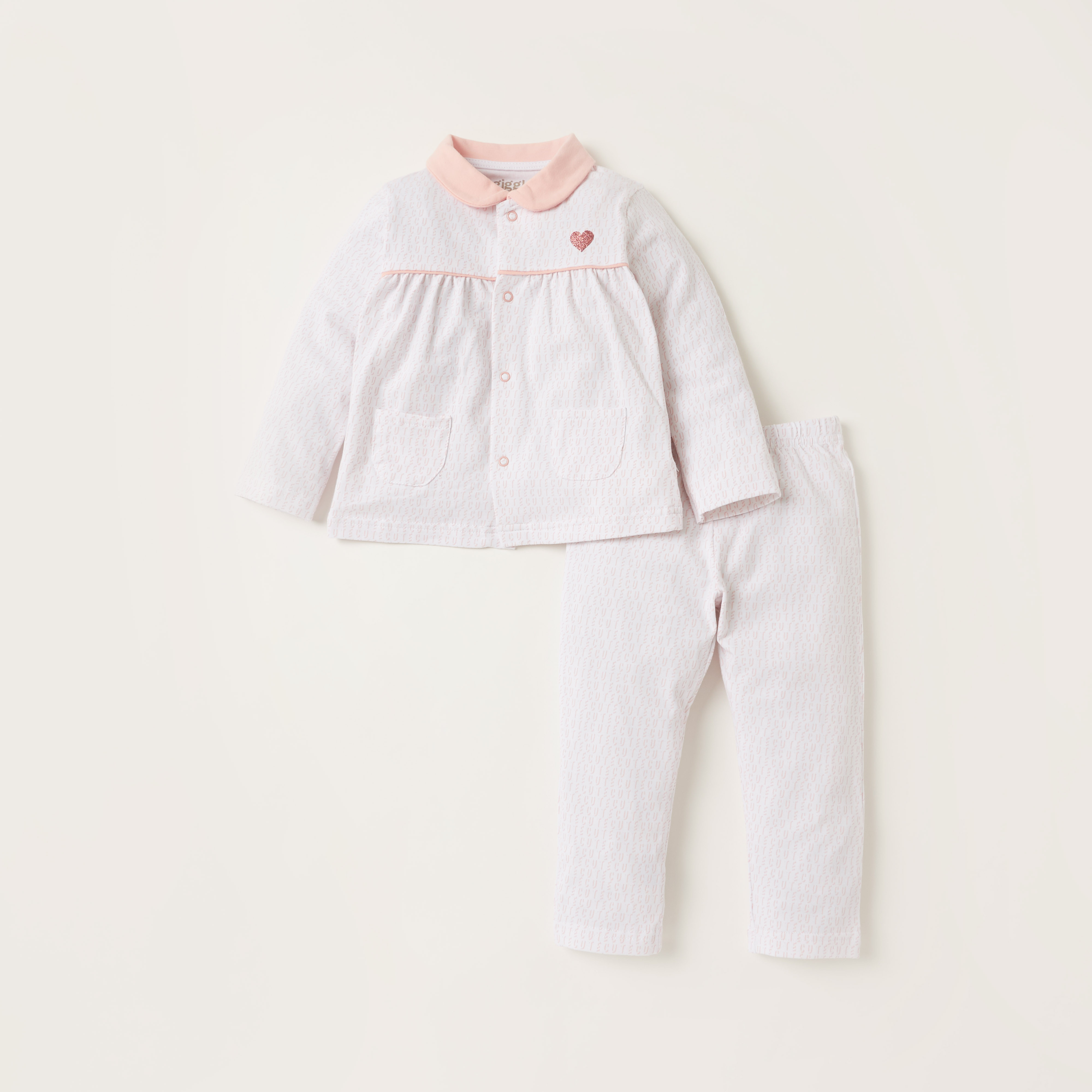 Giggles Printed T-shirt and Full Length Pyjama Set-baby-girls-clothing-nightwear-pyjamasets-image-1