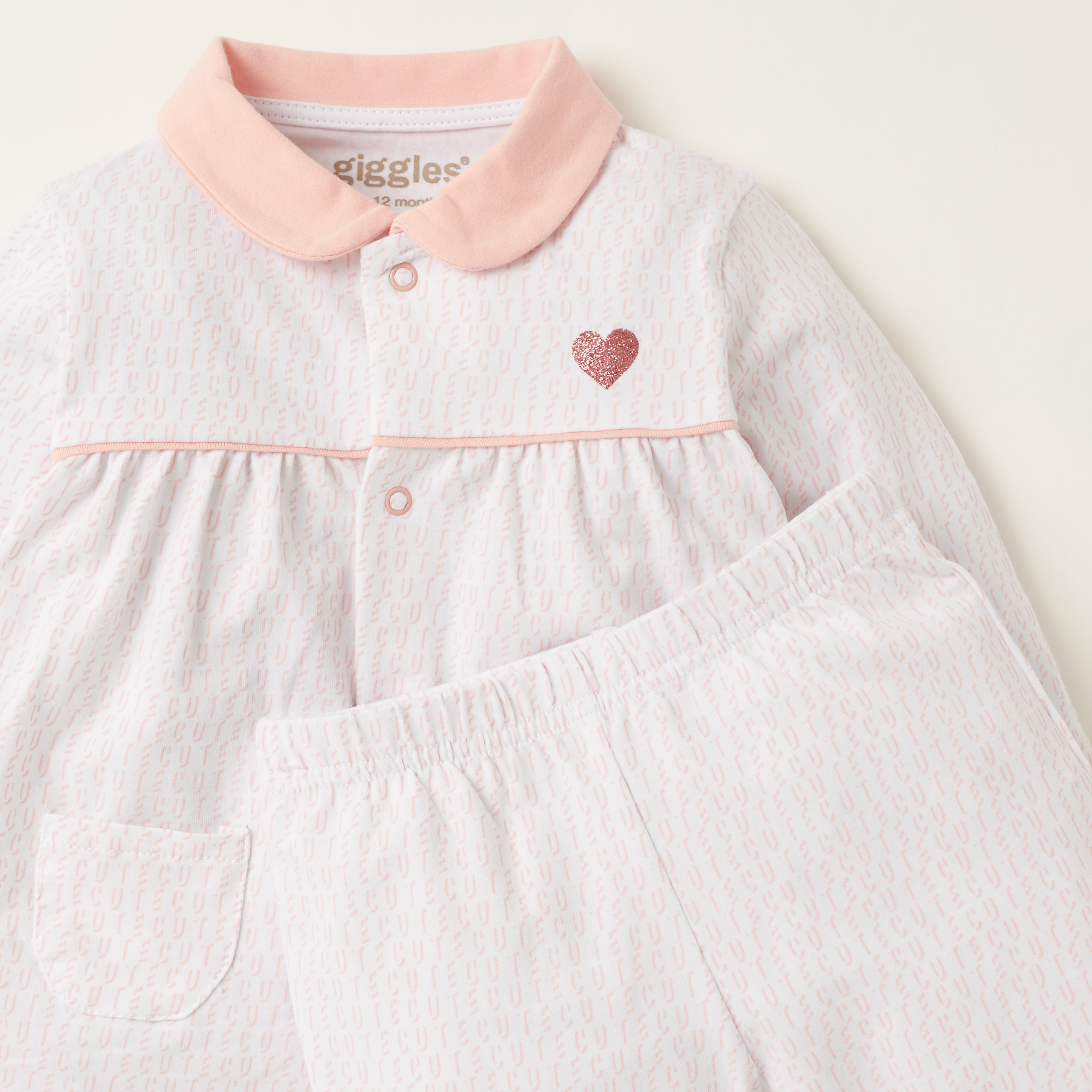 Giggles Printed T-shirt and Full Length Pyjama Set-baby-girls-clothing-nightwear-pyjamasets-image-4
