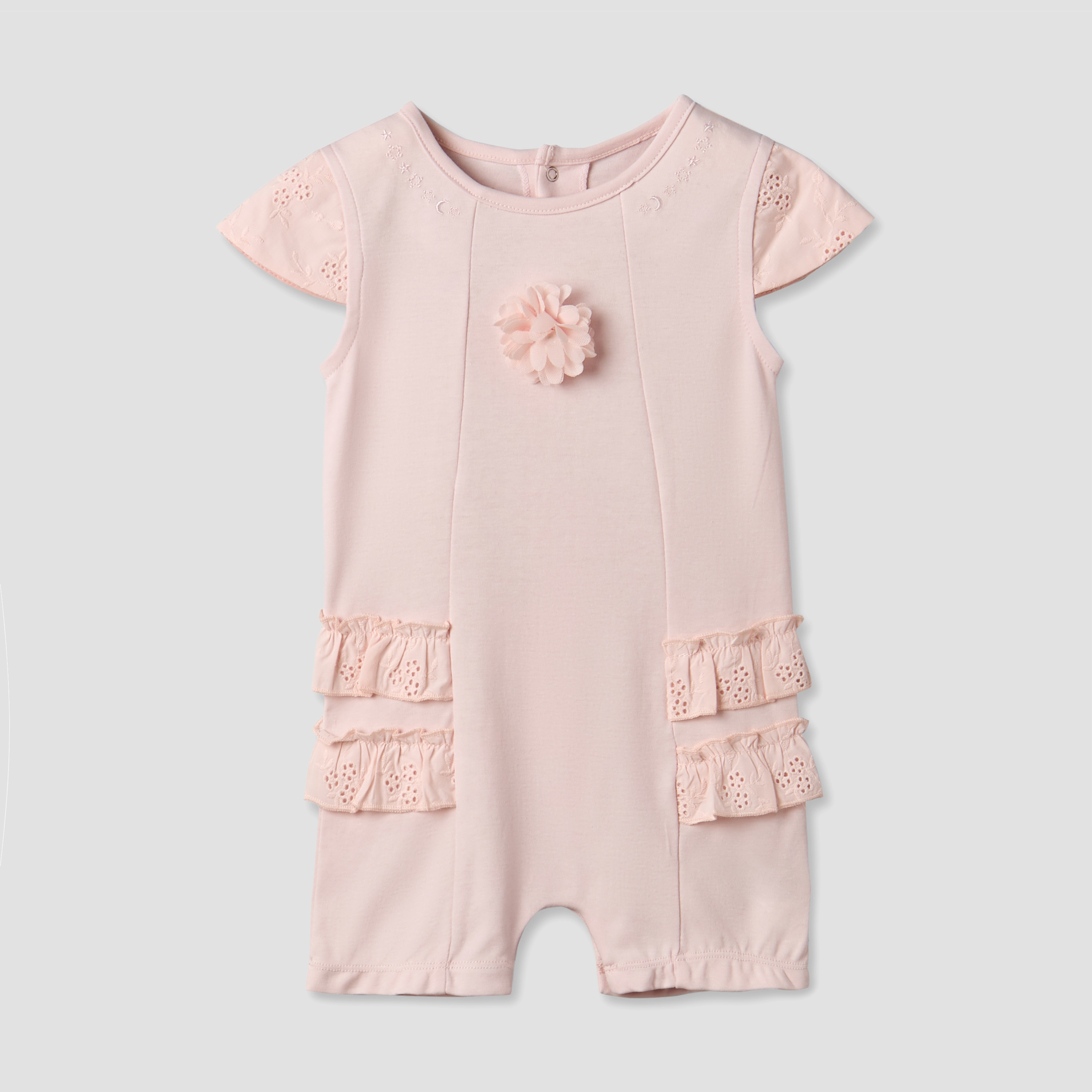 Giggles Round Neck Short Sleeves Romper with Embroidered Ruffles-baby-girls-clothing-rompers-image-2