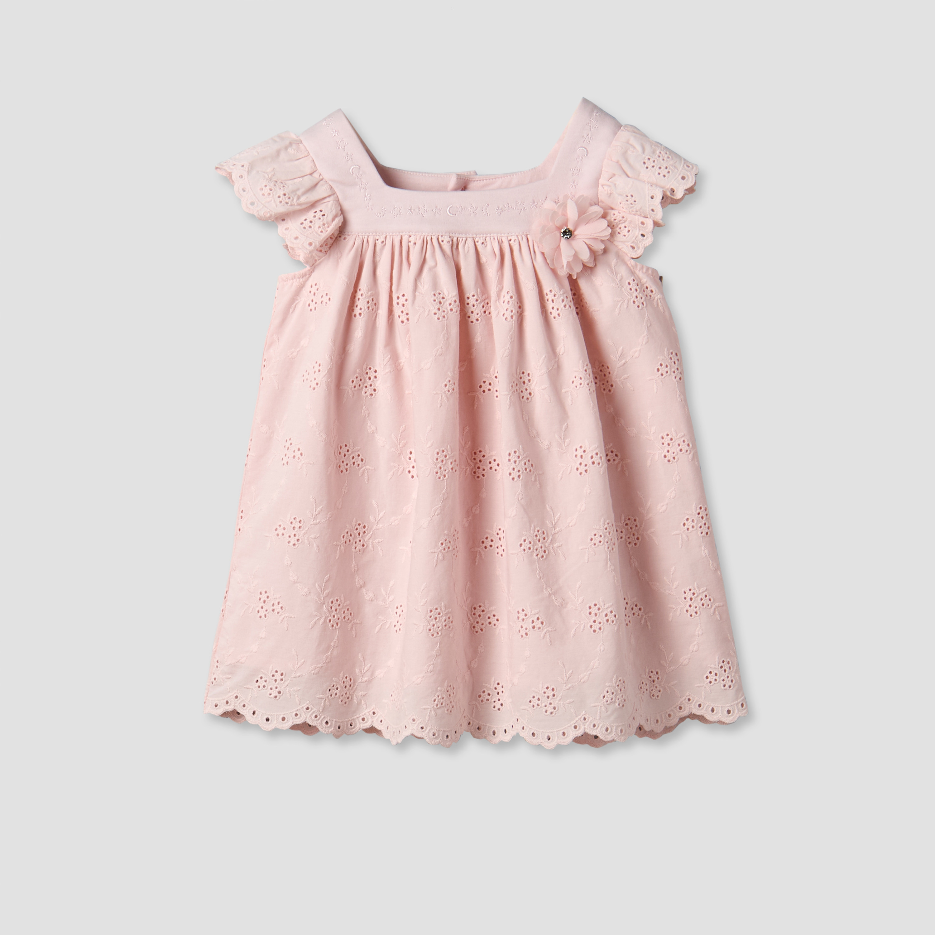 Giggles Square Neck Short Sleeve Dress with Embroidery-baby-girls-clothing-dressesandjumpsuits-image-2