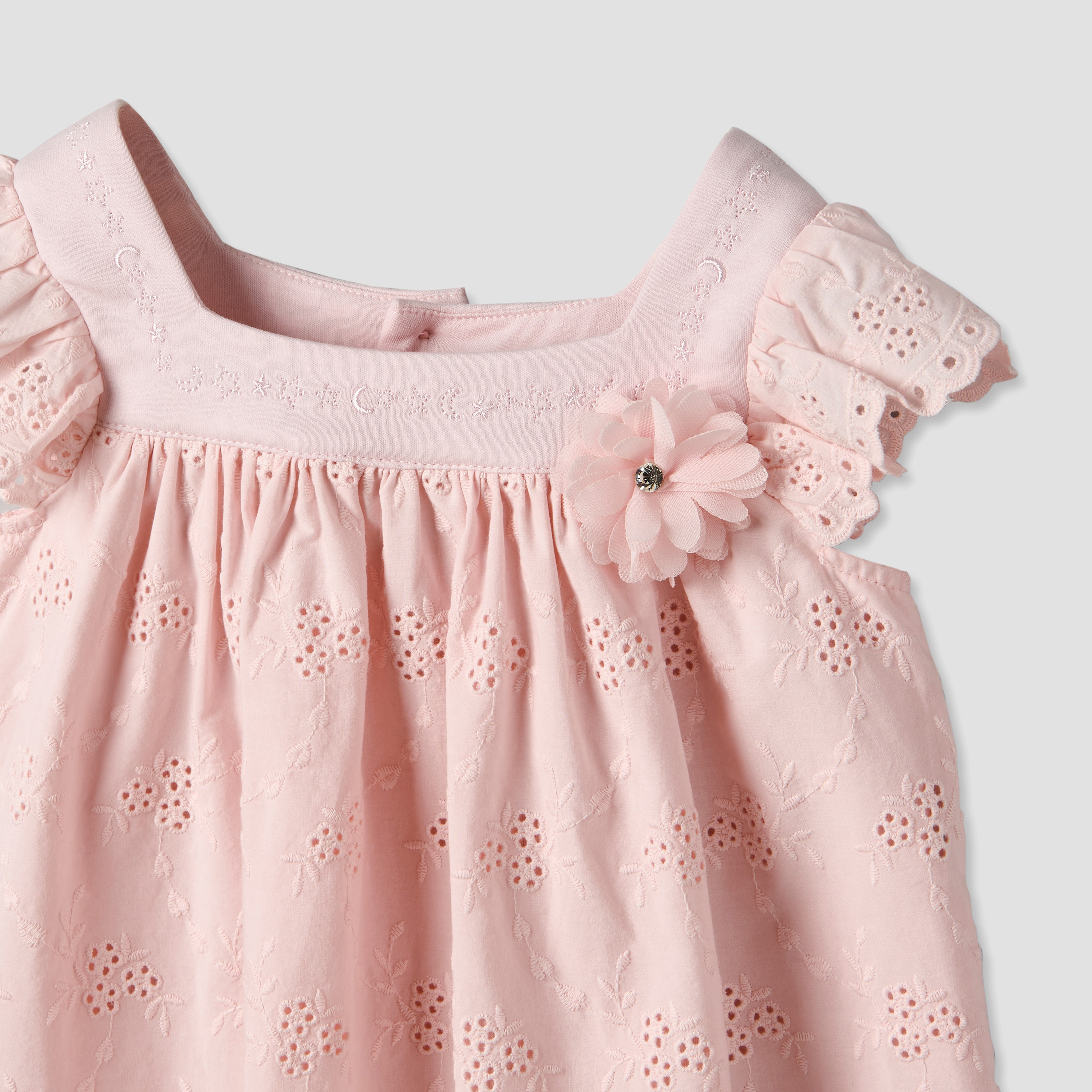 Giggles Square Neck Short Sleeve Dress with Embroidery-baby-girls-clothing-dressesandjumpsuits-image-4