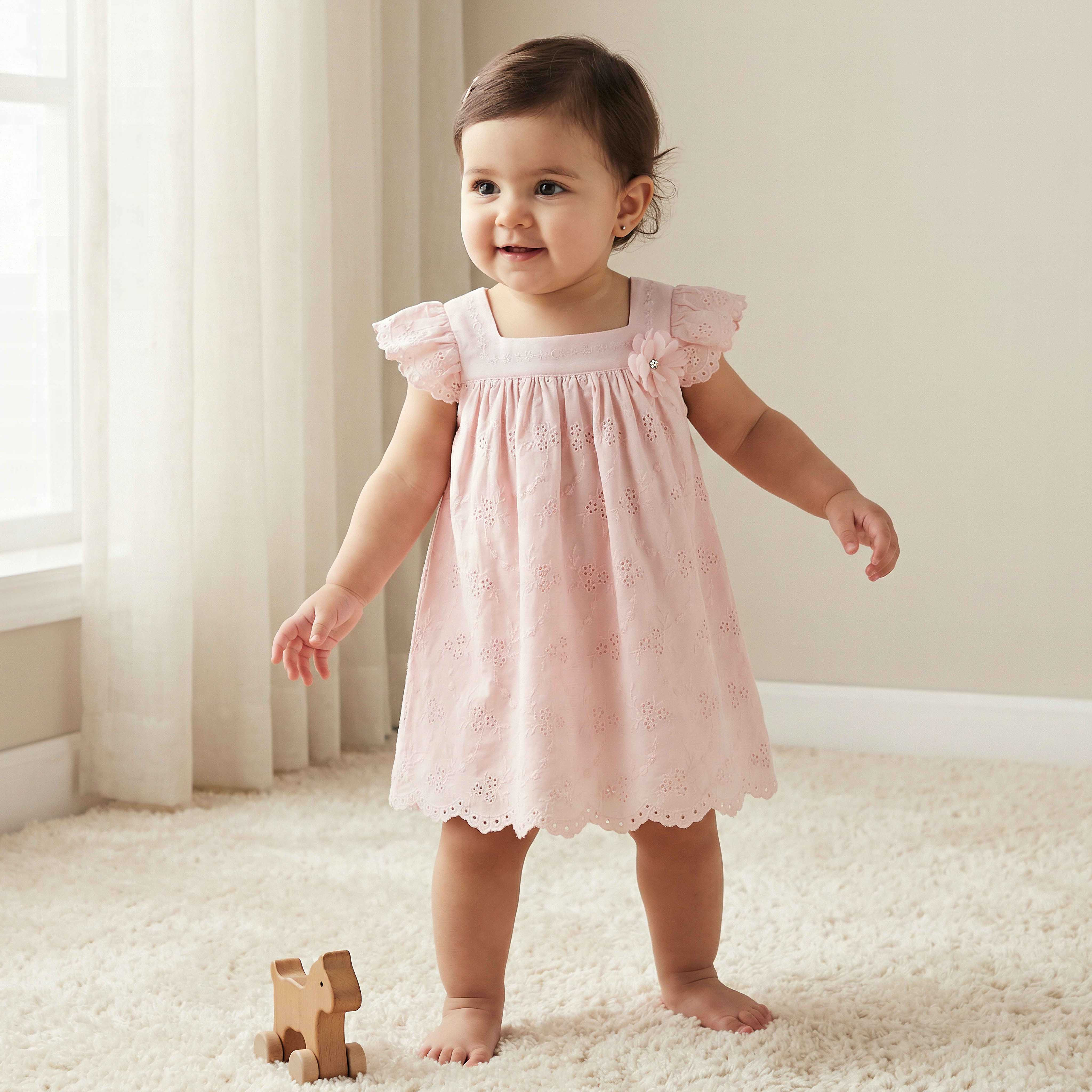 Giggles Square Neck Short Sleeve Dress with Embroidery-baby-girls-clothing-dressesandjumpsuits-image-1