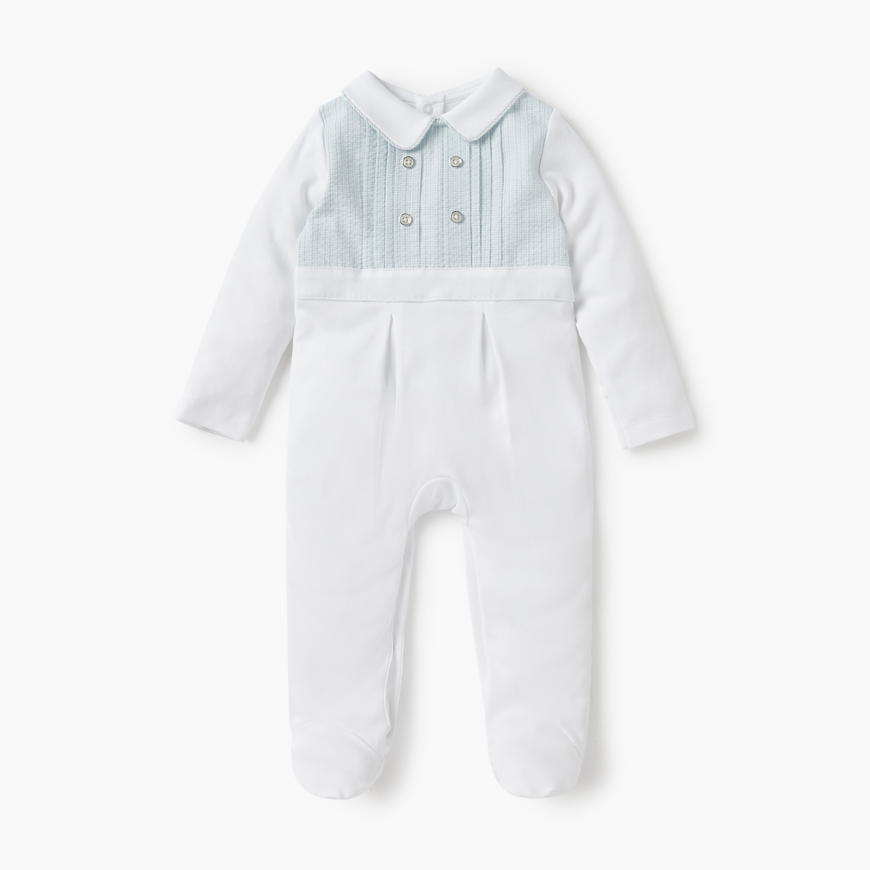 Giggles Panelled Closed Feet Sleepsuit with Collar and Long Sleeves-baby-boys-clothing-nightwear-sleepsuits-image-1
