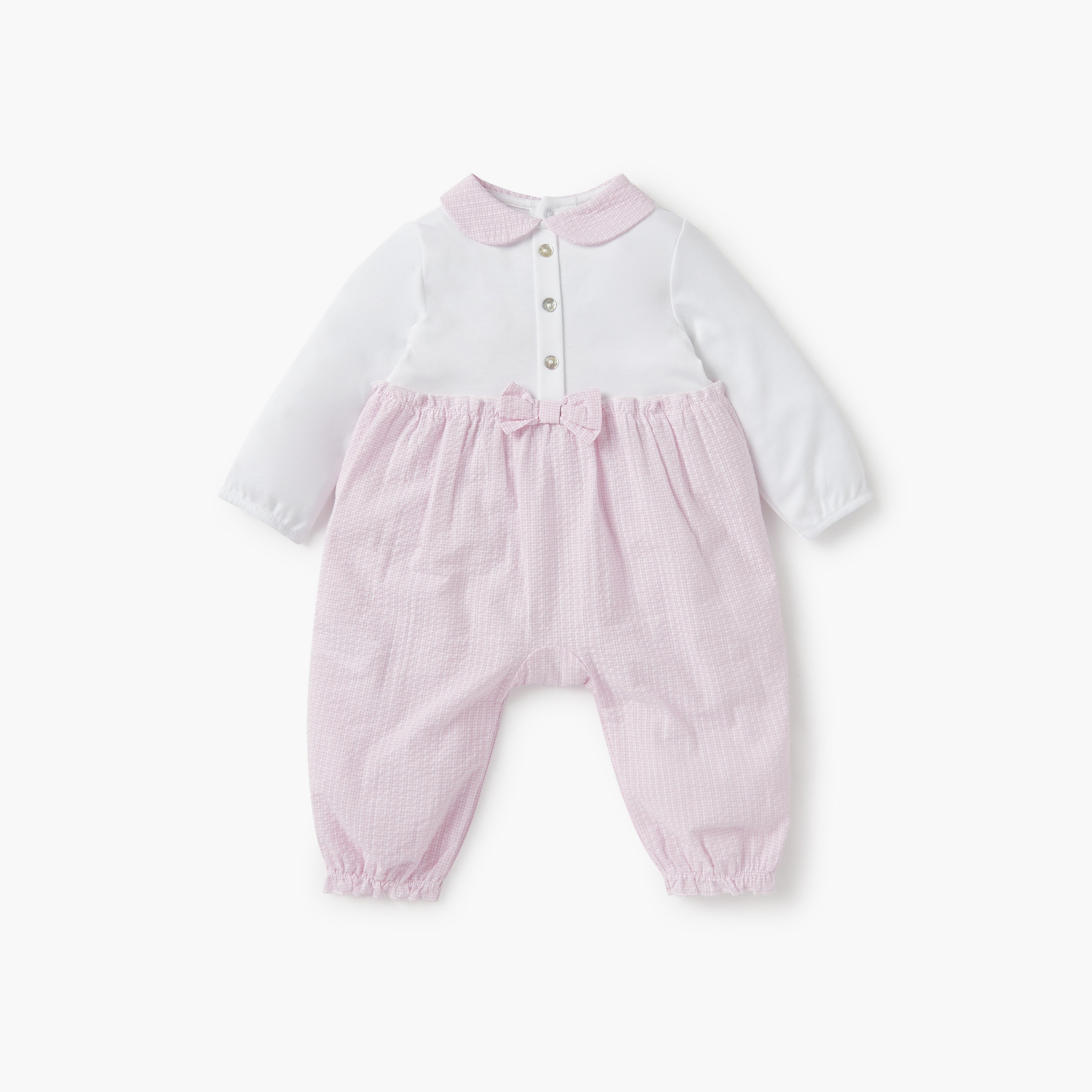 Giggles Bow Accent Sleepsuit with Collar and Long Sleeves-baby-girls-clothing-nightwear-sleepsuits-image-1