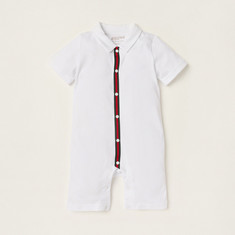 Giggles Tape Detail Romper with Short Sleeves and Snap Button Closure