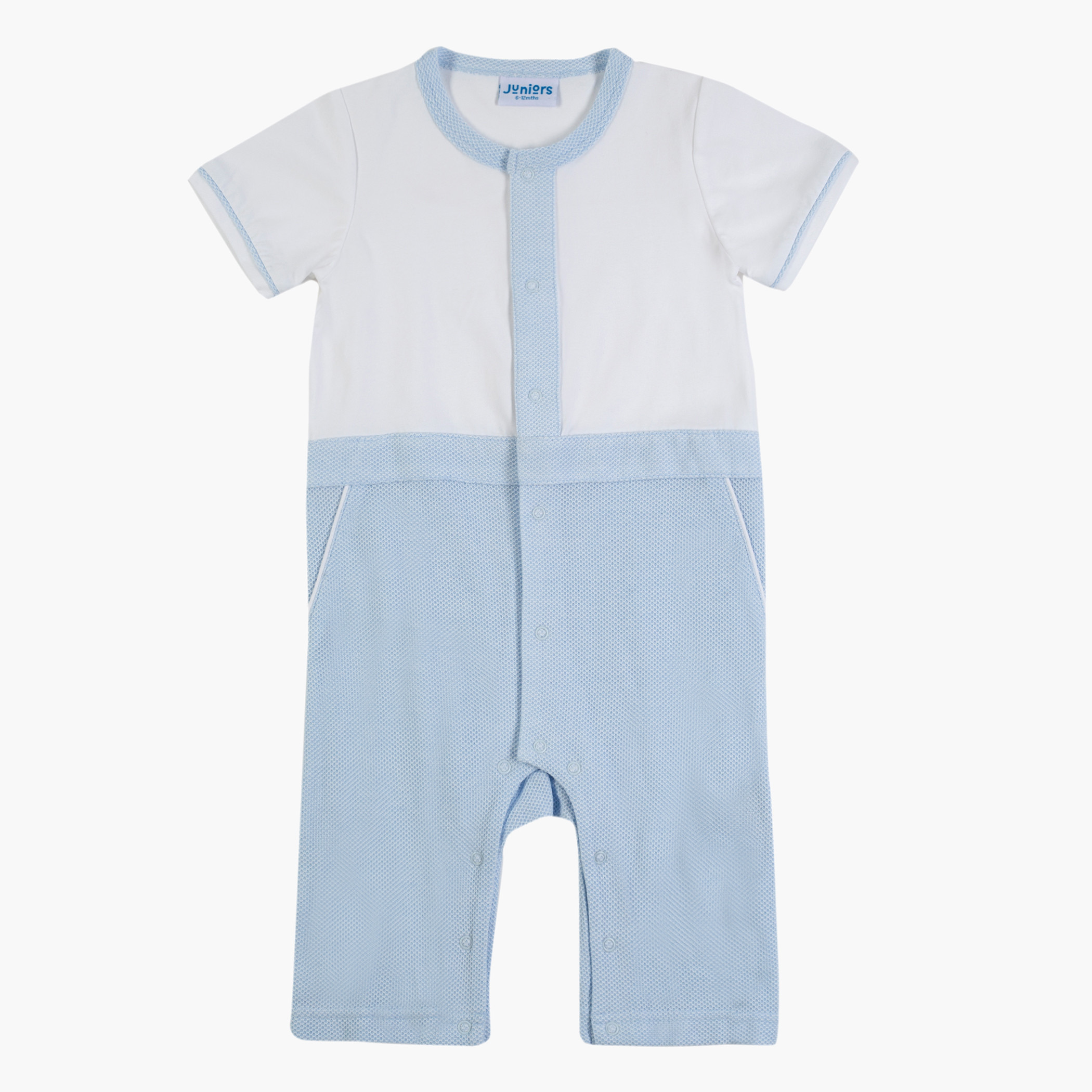 Giggles Panelled Romper with Short Sleeves and Snap Button Closure-baby-boys-clothing-rompers-image-1