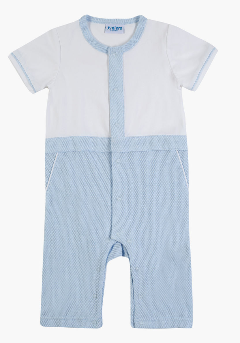 Giggles Panelled Romper with Short Sleeves and Snap Button Closure-Rompers%2C Dungarees and Jumpsuits-image-0