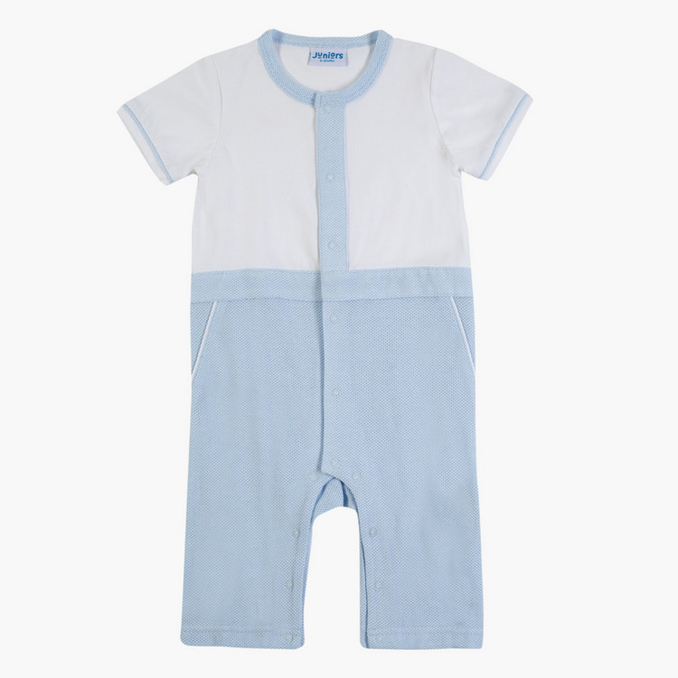 Giggles Panelled Romper with Short Sleeves and Snap Button Closure