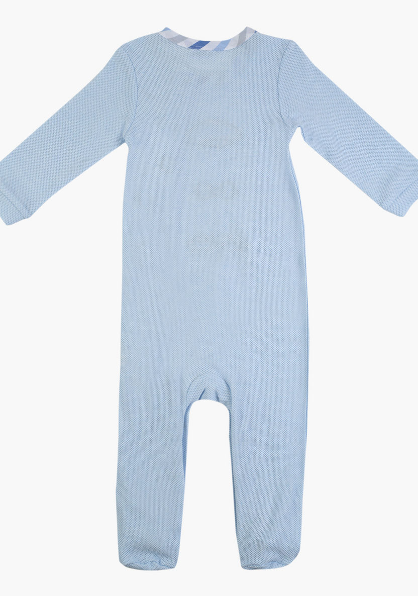 Giggles Striped Neck Sleepsuit with Long Sleeves and Appliques-Sleepsuits-image-1
