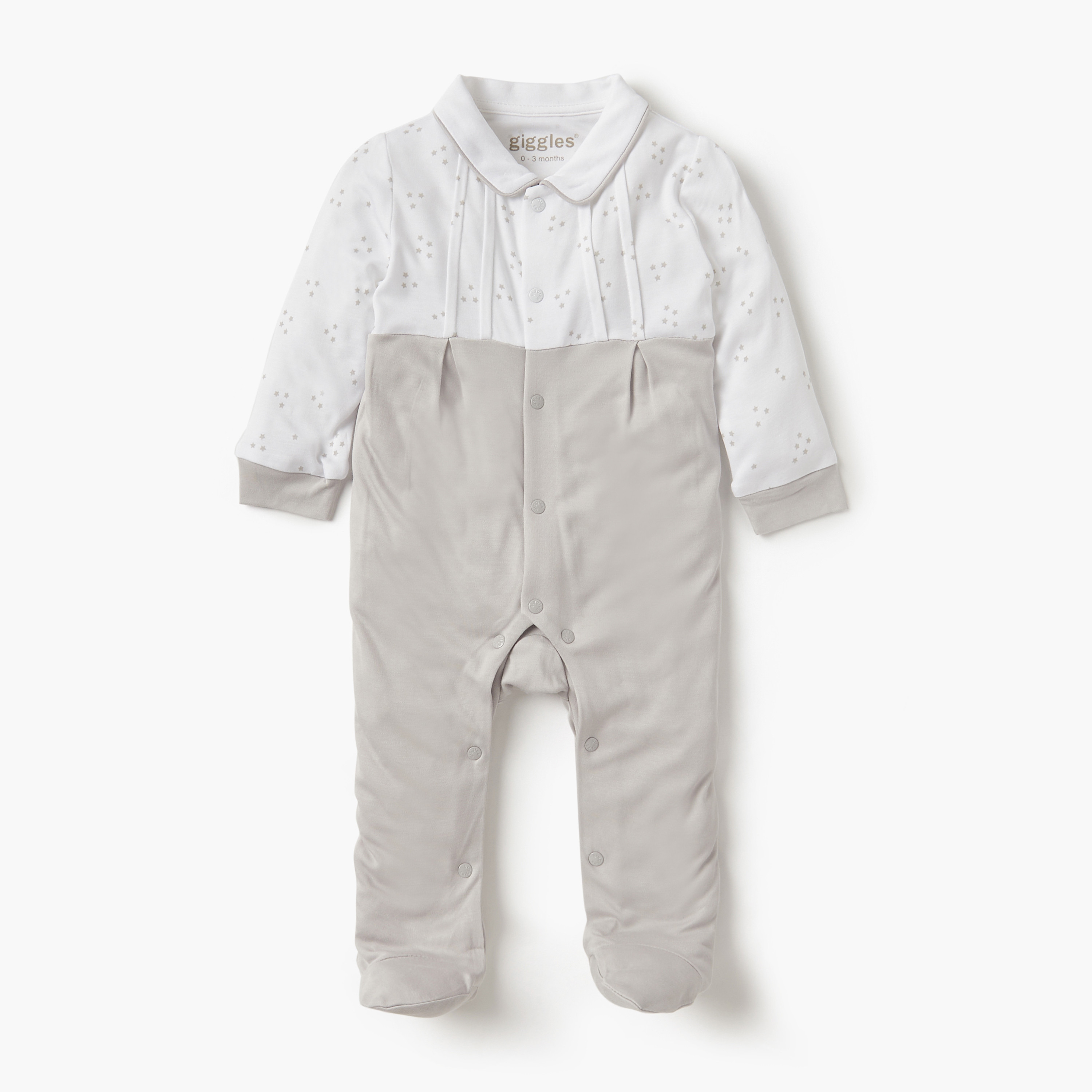 Giggles Star Print Closed Feet Sleepsuit with Long Sleeves-baby-boys-clothing-nightwear-sleepsuits-image-1