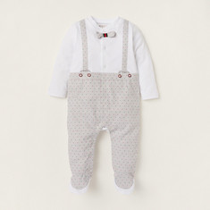 Giggles Printed Closed Feet Sleepsuit with Bow Accent