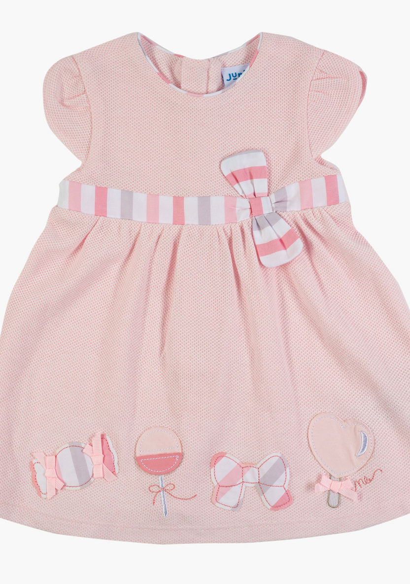 Giggles Printed Dress with Bow Applique and Zip Closure-Dresses%2C Gowns and Frocks-image-0