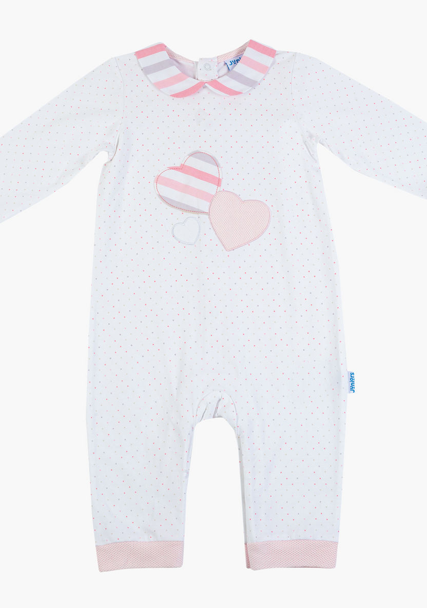 Giggles Striped Collared Polka Dot Print Sleepsuit with Long Sleeves-Sleepsuits-image-0