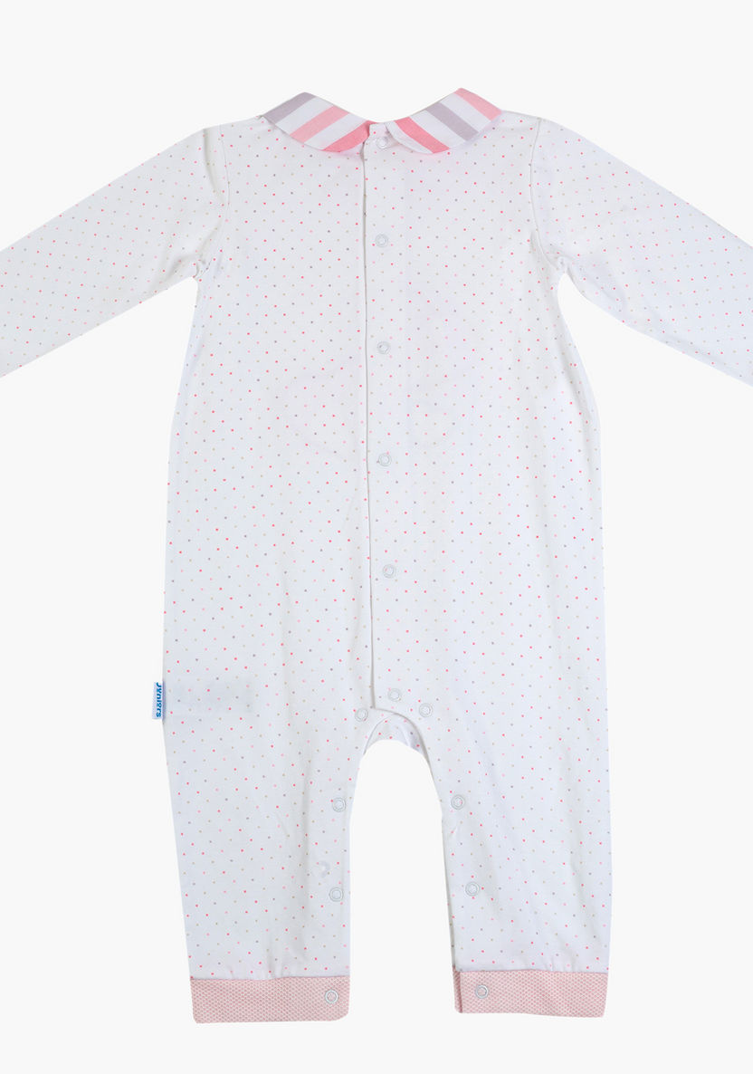 Giggles Striped Collared Polka Dot Print Sleepsuit with Long Sleeves-Sleepsuits-image-1