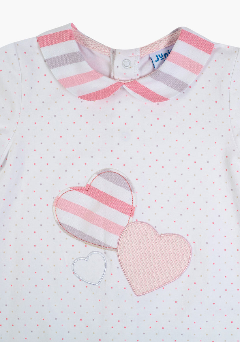 Giggles Striped Collared Polka Dot Print Sleepsuit with Long Sleeves-Sleepsuits-image-2