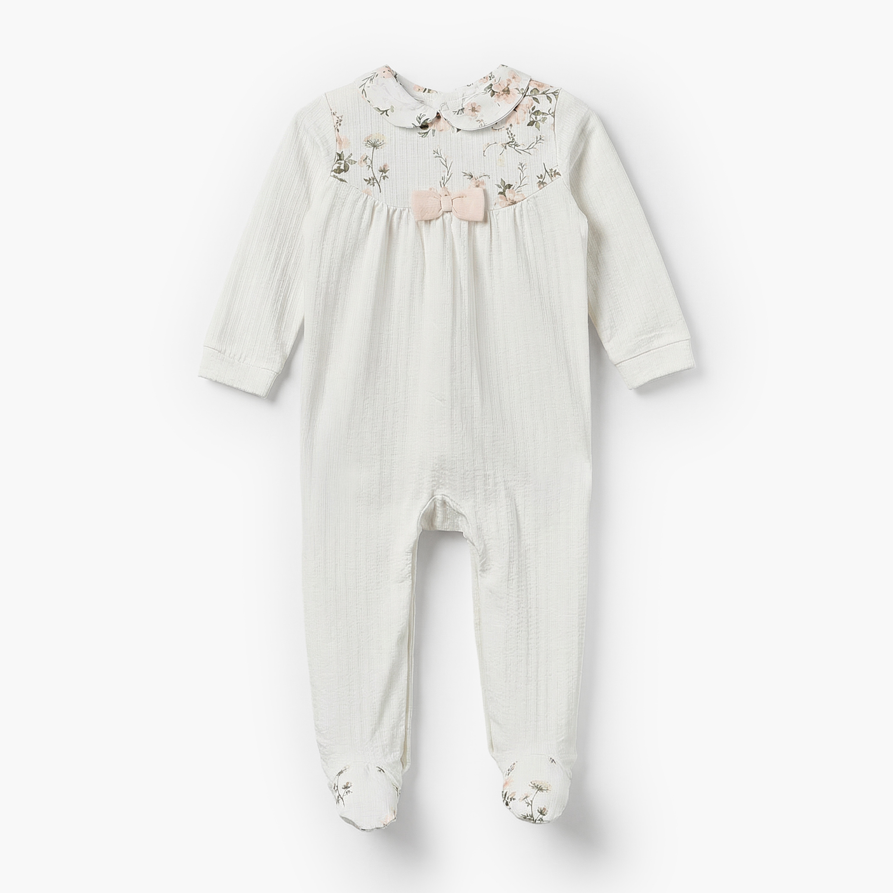 Giggles Cotton Peter Pan Collar Long Sleeves Sleepsuit with Floral Print-baby-girls-clothing-nightwear-sleepsuits-image-1