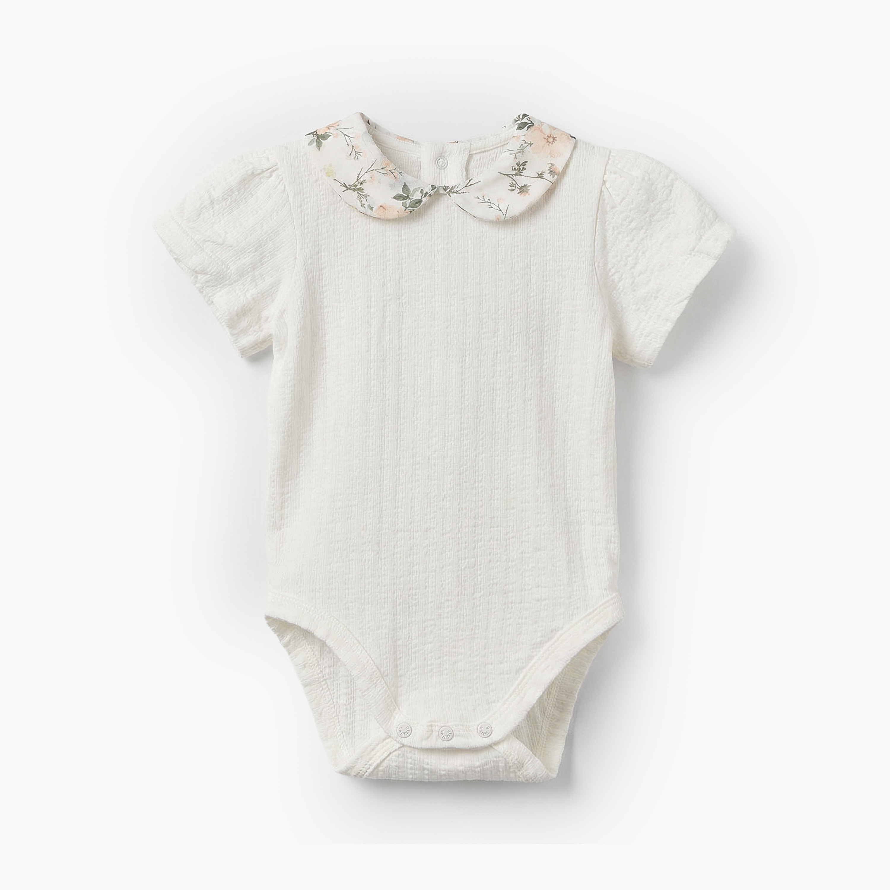 Giggles Peter Pan Collar Short Sleeves Bodysuit with Floral Print-baby-girls-clothing-bodysuits-image-1
