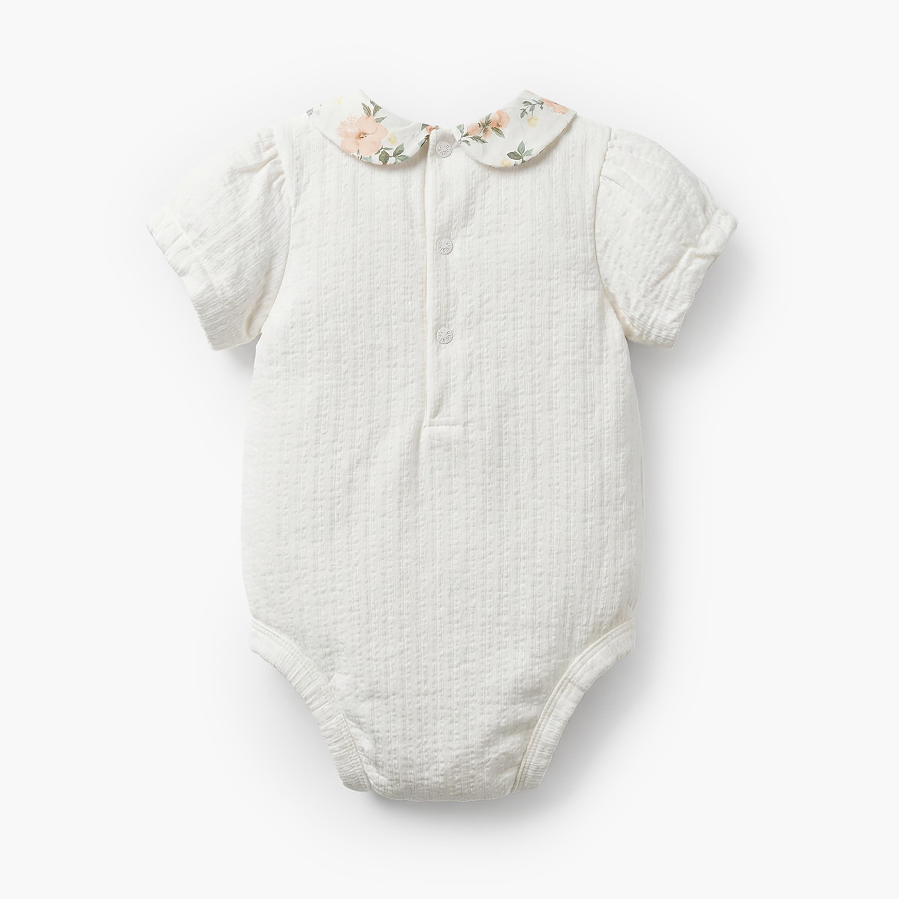 Giggles Peter Pan Collar Short Sleeves Bodysuit with Floral Print-baby-girls-clothing-bodysuits-image-2