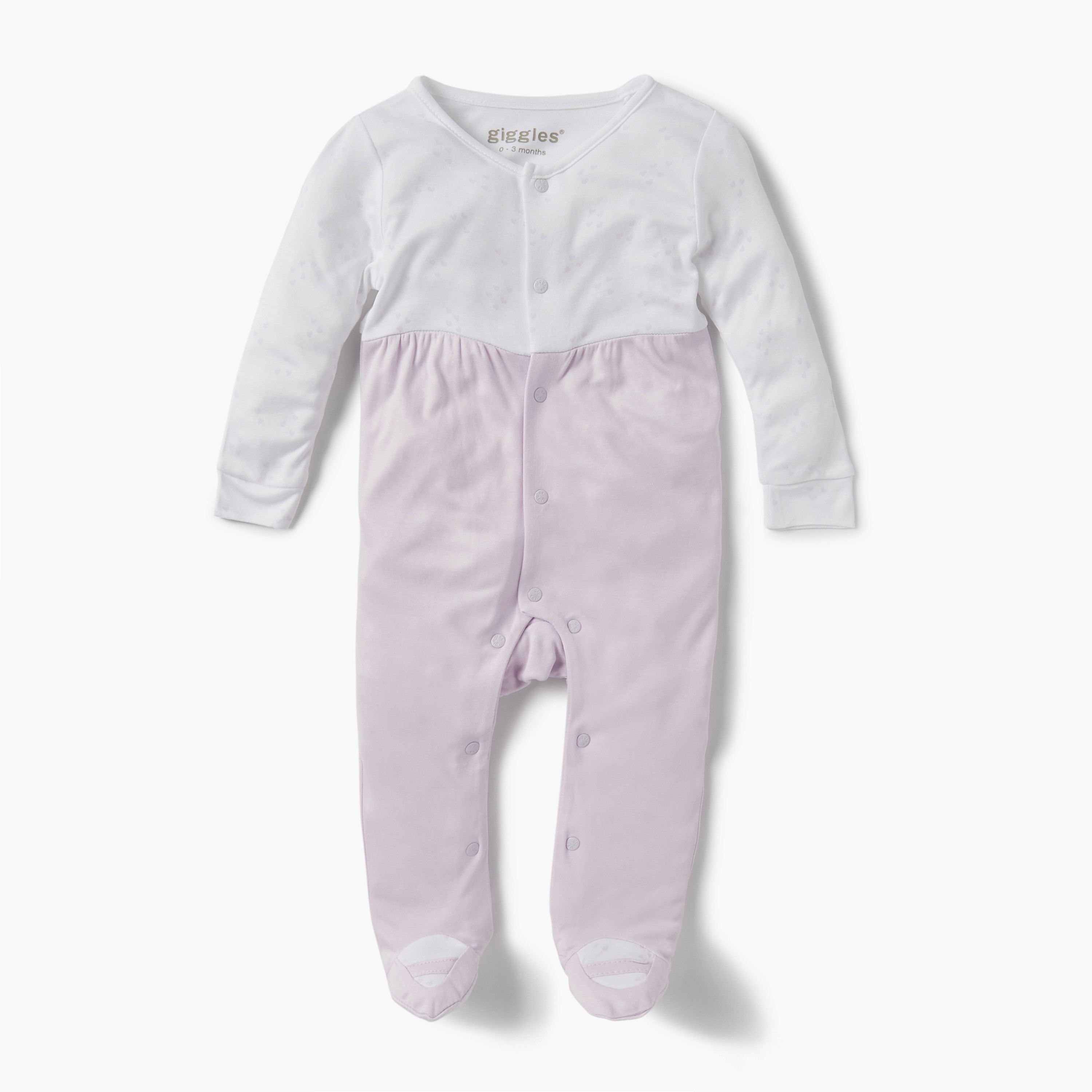 Giggles Heart Print Closed Feet Sleepsuit with Long Sleeves-baby-girls-clothing-nightwear-sleepsuits-image-1