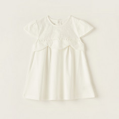 Giggles Lace Detail Dress with Cap Sleeves and Button Closure