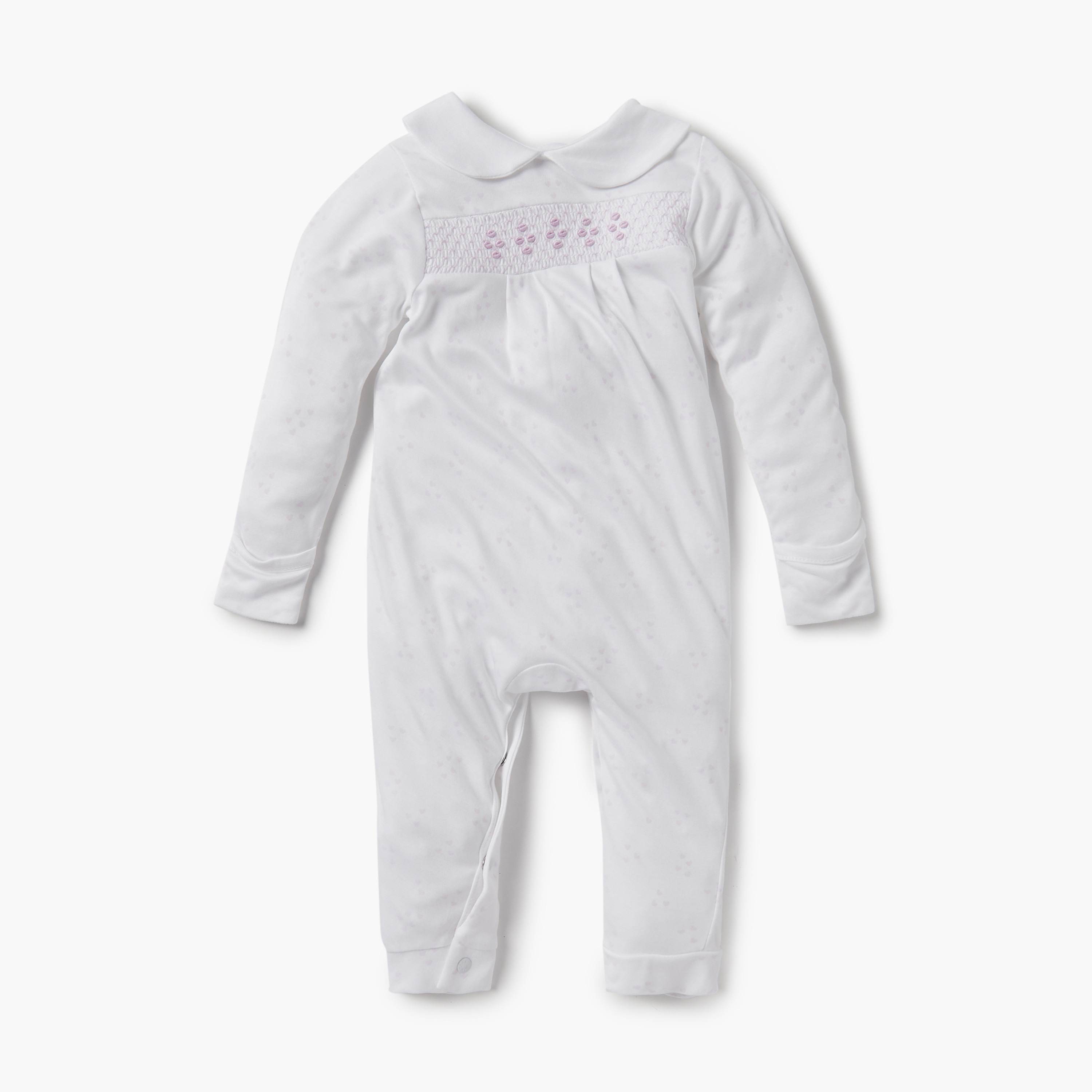 Giggles Heart Print Sleepsuit with Long Sleeves and Button Closure-baby-girls-clothing-nightwear-sleepsuits-image-1