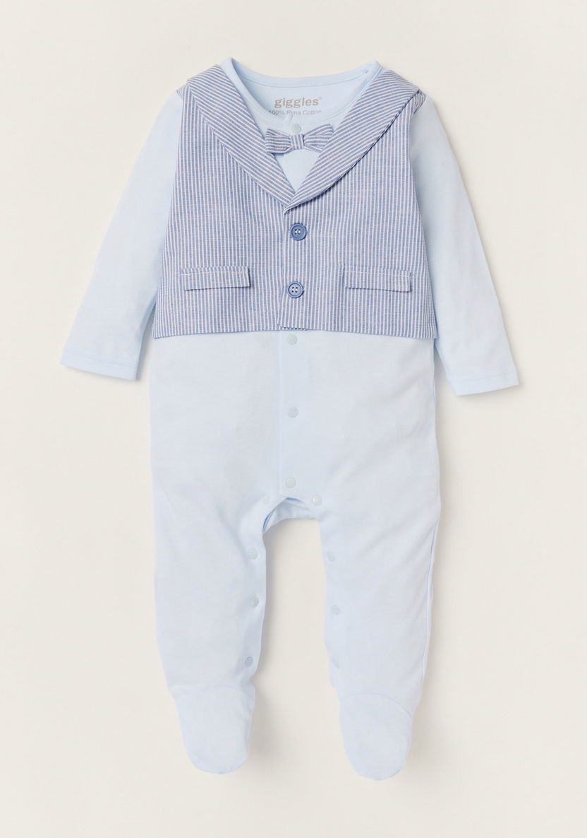Giggles Striped Sleepsuit with Long Sleeves-Sleepsuits-image-0