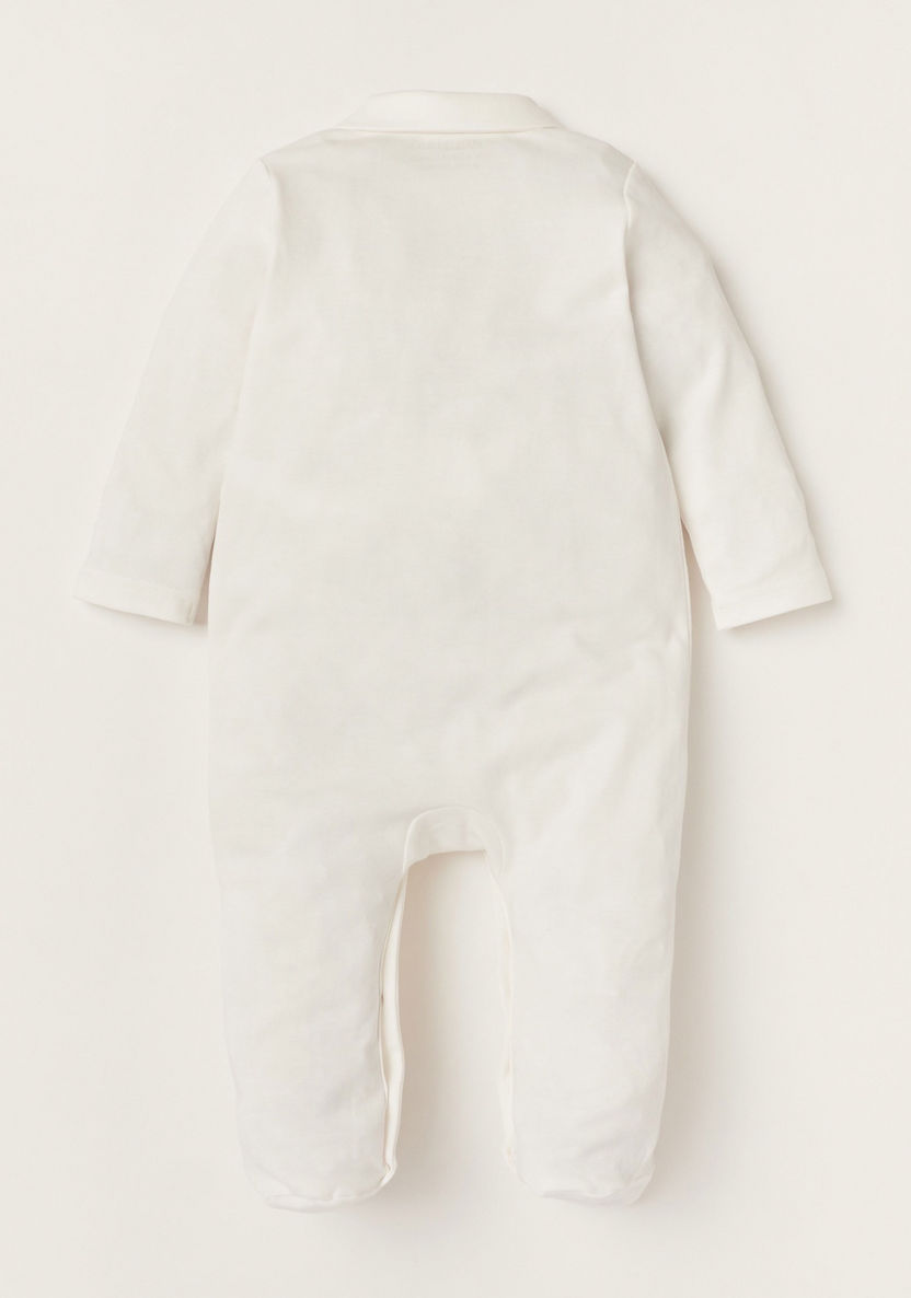 Giggles Bow Accented Sleepsuit with Long Sleeves and Frill Detail-Sleepsuits-image-3