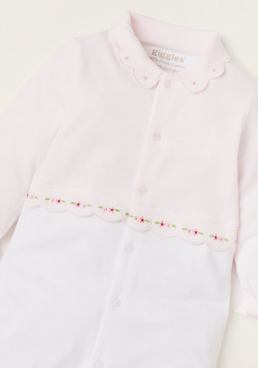 Giggles Embroidered Sleepsuit with Long Sleeves-Sleepsuits-image-1