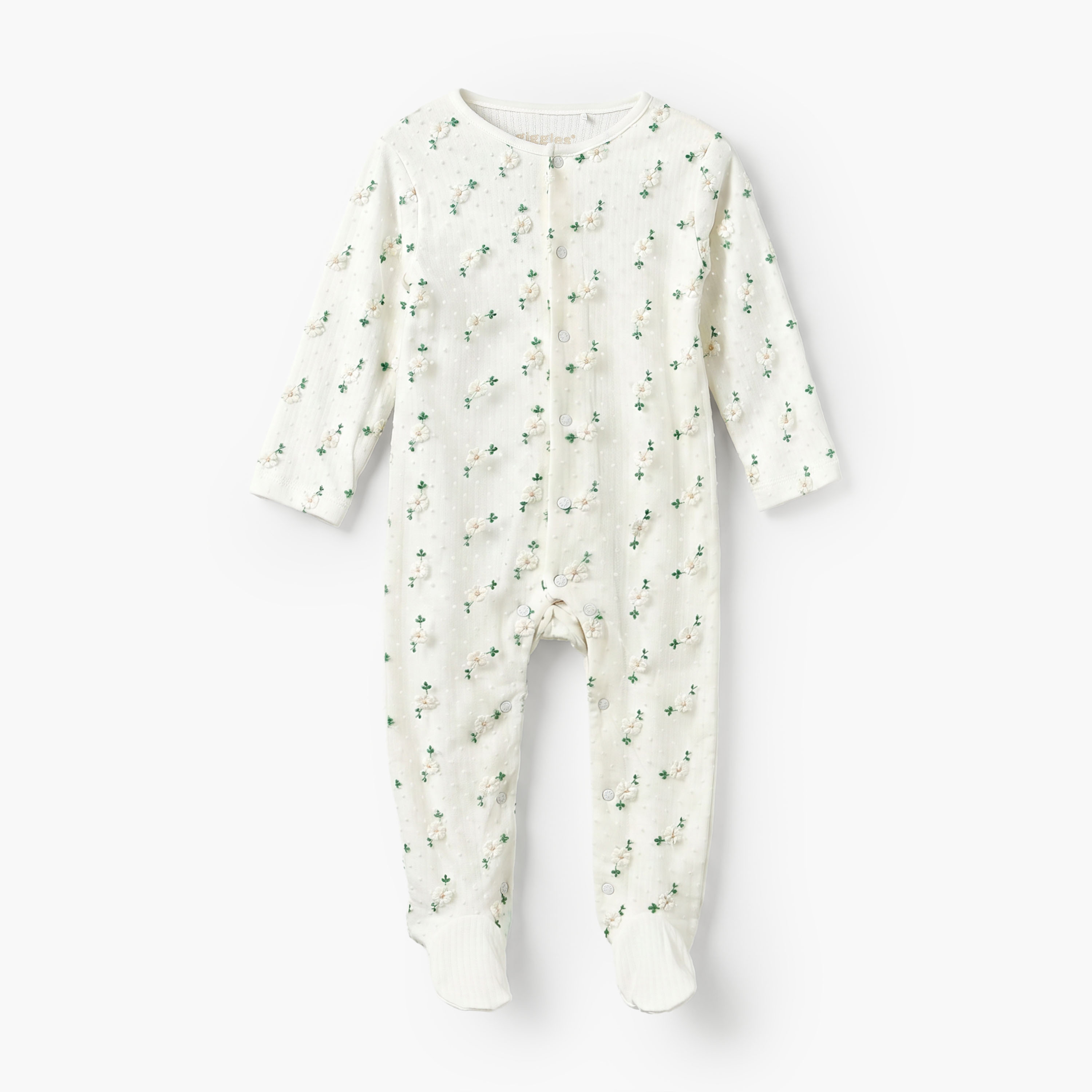 Giggles Cotton Crew Neck Long Sleeves Sleepsuit with Floral Embroidery-baby-girls-clothing-nightwear-sleepsuits-image-2