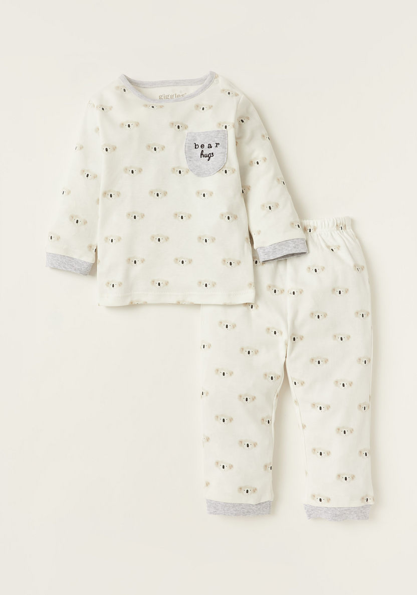 Giggles Printed Round Neck T-shirt and Full Length Pyjama Set-Pyjama Sets-image-0