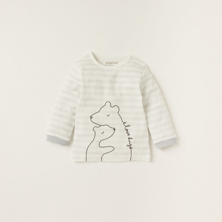 Giggles Printed Round Neck T-shirt and Full Length Pyjama Set