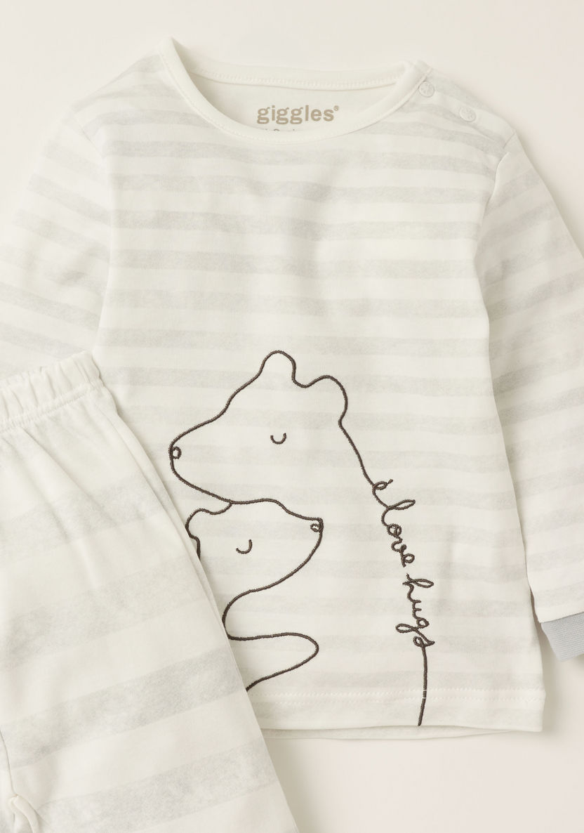 Giggles Printed Round Neck T-shirt and Full Length Pyjama Set-Pyjama Sets-image-3