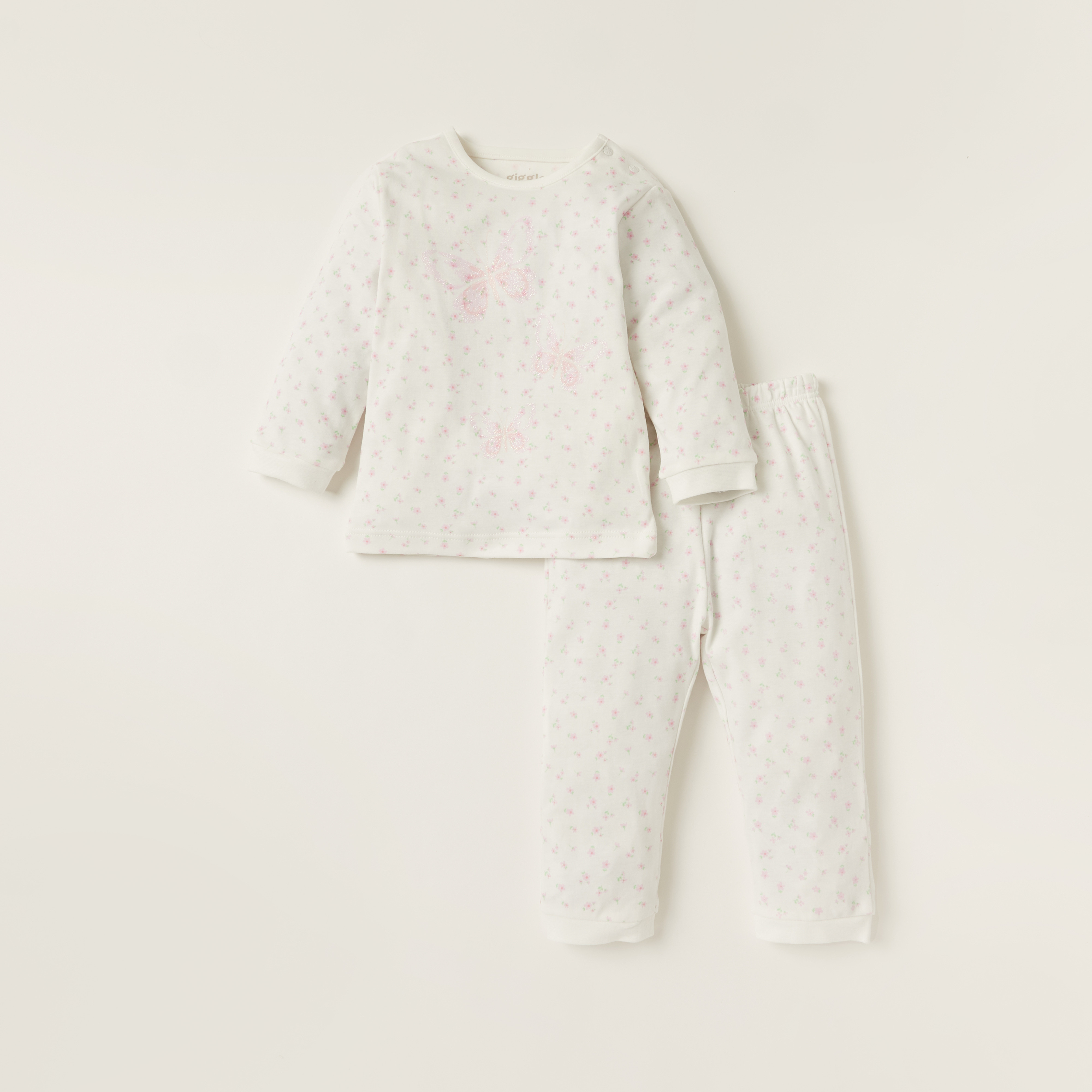 Giggles Printed Round Neck T-shirt and Full Length Pyjama Set-baby-girls-clothing-nightwear-pyjamasets-image-1
