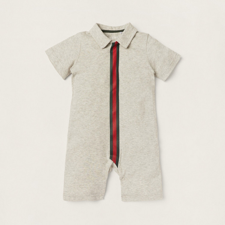 Giggles Tape Detail Romper with Collar and Short Sleeves