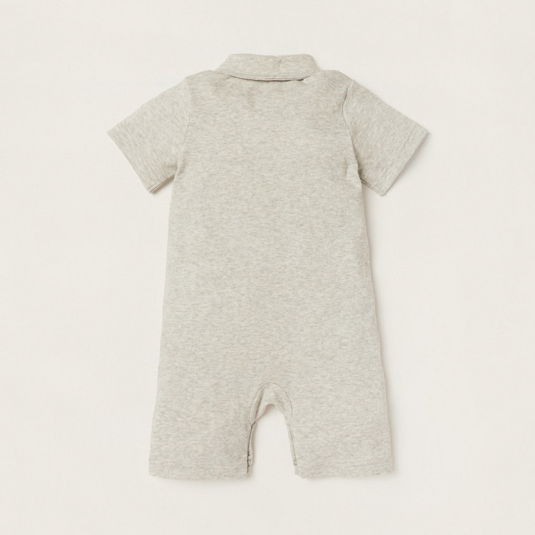 Giggles Tape Detail Romper with Collar and Short Sleeves