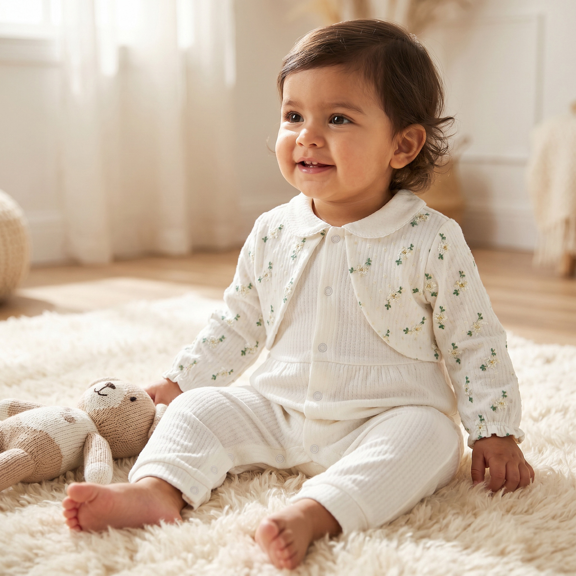 Giggles Cotton Collared Long Sleeves Sleepsuit with Floral Embroidery-baby-girls-clothing-nightwear-sleepsuits-image-1