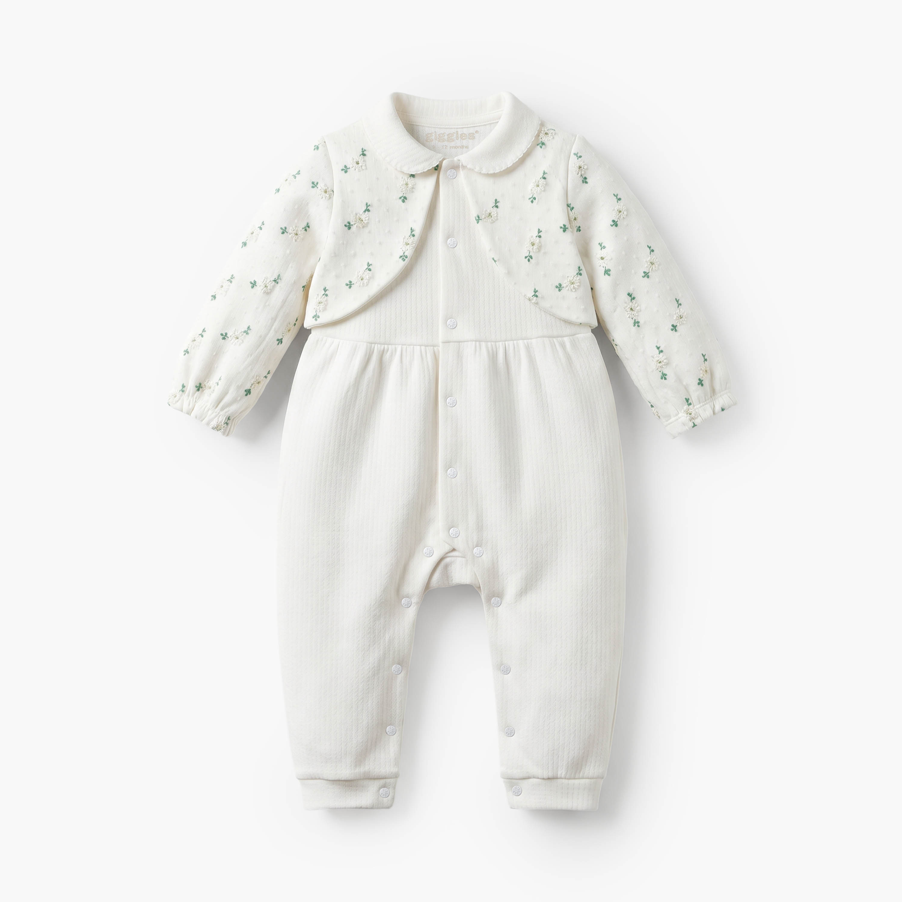 Giggles Cotton Collared Long Sleeves Sleepsuit with Floral Embroidery-baby-girls-clothing-nightwear-sleepsuits-image-2