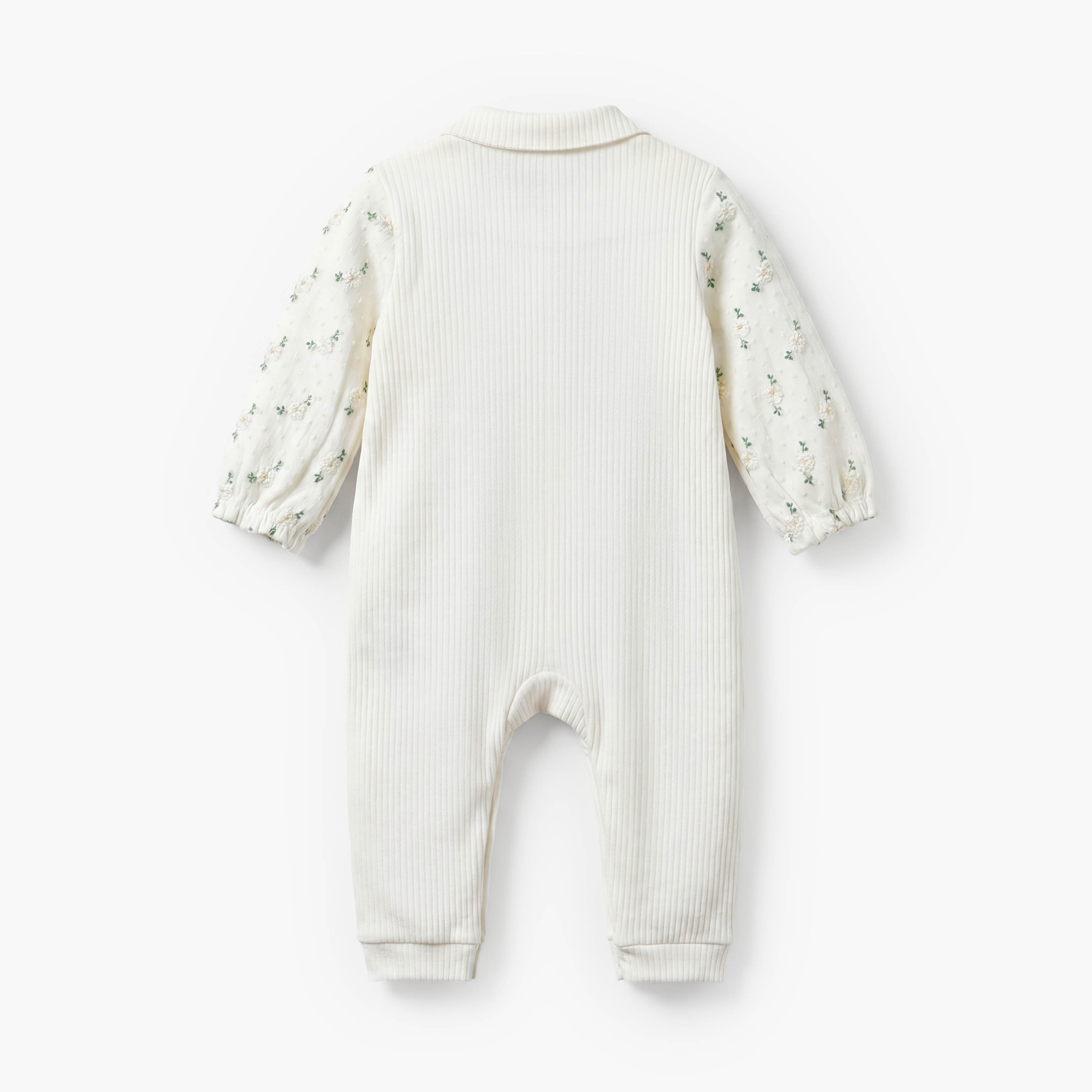 Giggles Cotton Collared Long Sleeves Sleepsuit with Floral Embroidery-baby-girls-clothing-nightwear-sleepsuits-image-3