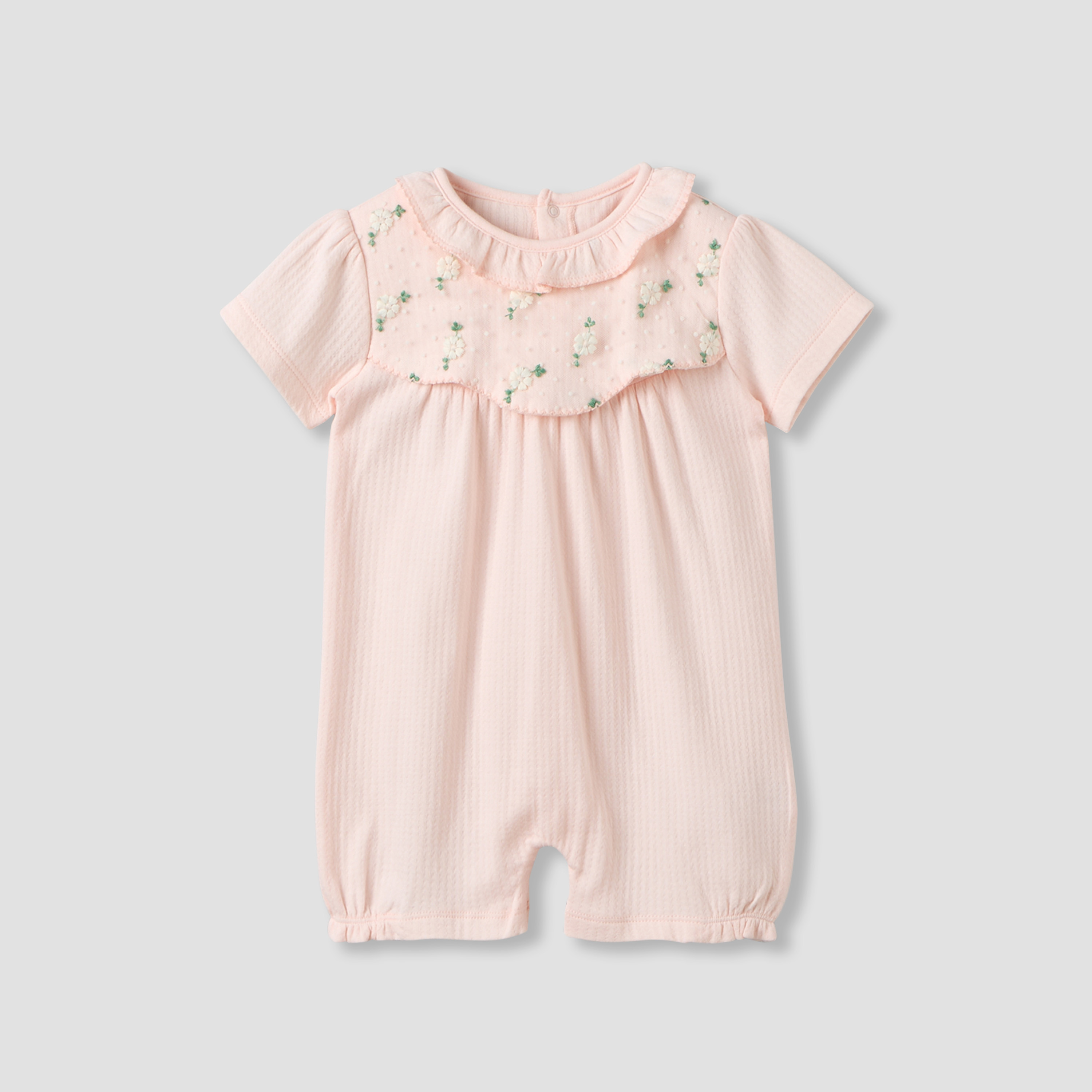 Giggles Round Neck Short Sleeves Romper with Snap Button Closure-baby-girls-clothing-rompers-image-1