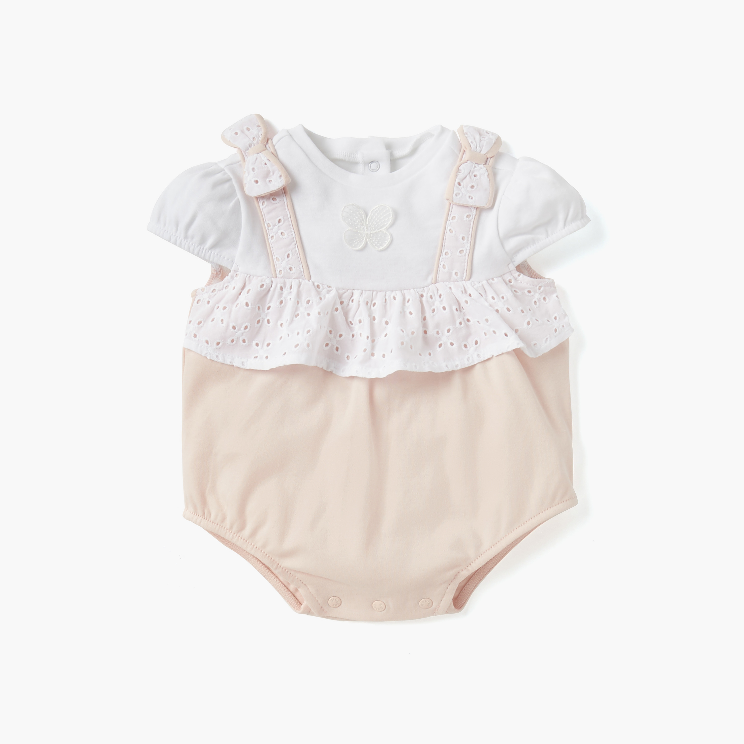 Giggles Panelled Bodysuit with Ruffles and Cap Sleeves-baby-girls-clothing-rompers-image-1